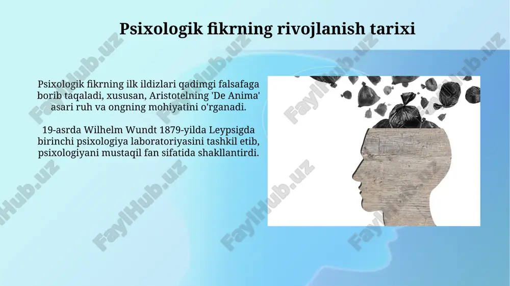 qamrab oladi. kognitiv inqilob: ongga qaytish kognitiv inqilob 1950-yillarda xulq-atvorizmga qarshi reaksiya sifatida paydo bo'ldi, psixologiya ongni o'rganishga qayta yo'naltirildi, xulq-atvorni o'rganishga haddan tashqari e'tibor berilgan edi. bu inqilob noam chomskyning tilshunoslikdagi ishi va kompyuter ilmining rivojlanishi bilan tezlashdi, bunda miyani axborotni qayta ishlash tizimi sifatida tushunishga yordam berdi. biologik psixologiya: miya va xatti-harakat biologik psixologiya 19-asrda galvani va du bois-reymond tajribalari bilan boshlangan, ular asab to'qimalarida elektr signallari mavjudligini ko'rsatdi. miqdori 86 milliardga yetadigan neyronlar va sinapslar, xatti-harakatlarni shakllantirishda muhim rol o'ynaydi. neyrotransmitterlar aloqa jarayonida muhim ahamiyatga ega. rivojlanish psixologiyasi: hayot davomidagi o'zgarishlar rivojlanish psixologiyasi embrional davrdan qarilikkacha bo'lgan kognitiv, ijtimoiy va shaxsiy o'zgarishlarni o'rganadi, bu jarayonlar 9 ta asosiy bosqichga bo'linadi. erik eriksonning psixosotsial rivojlanish nazariyasi insonning hayoti davomida 8 ta bosqichdan o'tishini ta'kidlaydi, har bir bosqich o'ziga xos psixologik inqirozga ega. ijtimoiy psixologiya: biz boshqalar bilan qanday munosabatda bo'lamiz ijtimoiy psixologiya 20-asrda rivojlangan bo'lib, odamlarning xatti-harakatlariga ijtimoiy …