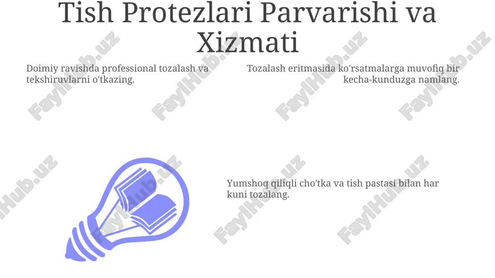 yanada rivojlanib, shaxsiylashtirilgan va yuqori darajada moslashtirilgan protezlarni yaratishga imkon beradi. sun'iy intellekt va mashina o'rganish protezlarni loyihalash va ishlab chiqarishda muhim rol o'ynaydi. biomuvofiq materiallar va biointegratsiya qulaylik va funktsionallikni yaxshilashda muhim ahamiyatga ega bo'ladi. tish protezlari foydalari yaxshilangan chaynash va hazm qilish qayta tiklangan ishonch va o'z-o'zini hurmat qilish qayta tiklangan ishonch va o'z-o'zini hurmat qilish tish protezi va nutq yaxshi o'tirgan protezlar va implantlar nutqdagi qiyinchiliklarni kamaytiradi va umumiy ovoz sifatini yaxshilaydi. tish protezlari, ayniqsa, tish yo'qolganda nutq aniqligini ta'sir qilishi mumkin. sun'iy tishlar til va lablar uchun to'g'ri tayanch yaratish orqali nutqni tiklay oladi. tish protezlari va og'iz sog'lig'i tish protezlari yo'qolgan tishlarni almashtiradi, og'iz funktsiyasi va salomatligini yaxshilaydi. to'g'ri og'iz gigienasi va muntazam tekshiruvlar protezlarni saqlash va og'iz sog'lig'i uchun juda muhim. protezdagi sun'iy tishlar chaynash, nutq va yuzning estetikasini tiklaydi. tishlash protezlari haqida kirish sun'iy tishlar tabiiy tishlarni taqlid qilish uchun chinni, akril yoki …