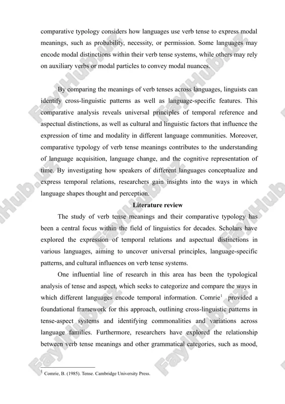 loy different tense forms or auxiliary constructions to convey aspects such as perfective (completed) or imperfective (ongoing) actions. furthermore, comparative typology considers how languages use verb tense to express modal meanings, such as probability, necessity, or permission. some languages may encode modal distinctions within their verb tense systems, while others may rely on auxiliary verbs or modal particles to convey modal nuances. by comparing the meanings of verb tenses across languages, linguists can identify cross-linguistic patterns as well as language-specific features. this comparative analysis reveals universal principles of temporal reference and aspectual distinctions, as well as cultural and linguistic factors that influence the expression of time and modality in different language communities. moreover, comparative typology of verb tense meanings contributes to the understanding of language acquisition, language change, and the cognitive representation of time. by investigating how speakers of different languages conceptualize and express temporal relations, researchers gain insights into …