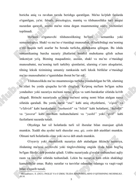 ma'nolarni anglatishi ko'p ma'nolilik, bir xil shakldagi bir necha so'zning har xil ma'noni anglatishi esa omonimlikdir. omonimlar qanday birliklar orasida bo'lishiga ko'ra 3 xil: lug'aviy omonimlar, grammatik omonimlar, frazeologik omonimlar. 1. lug'aviy omonimlar - so'zlar orasidagi omonimlikdir. shakli bir xil ma'nosi har xil bo'lgan omonimlar lug'aviy omonimlar deyiladi. masalan, soch-odamning sochi, soch-ish-harakat. 2. grammatik omonimlar - qo'shimchalar orasidagi omonimlikdir. bir xil shaklga ega bo'lgan qo'shimchalar grammatik omonimlar hisoblanadi. ularda quyidagi holatlar kuzatiladi: so'z yasovchi qo'shimchalar shakldoshligi quvonch(ot)-tinch(sifat; so'z yasovchi va lug'aviy shakl yasovchi qo'shimchalar shakldoshligi: ruscha sifat yasovchi)- qizcha(kichraytirish-erkalash); lug'aviy shakl yasovchilar o'rtasidagi shakldoshlik: u tarandi(o'zlik nisbat shakli)-nutq soʻzlandı(majhul nisbat shakli); so'z yasovchi va sintaktik shakl yasovchi qo'shimchalar shakldoshligi: siz kimsiz? (sintaktik shakl yasovchi) - suvsiz hayot yo'q(sifat yasovchi). frazeologik omonimlar - iboralar o'rtasidagi omonimlikdir. so'zning shakli bir xil ma'nolari har xil boʻlgan iboralar omonim iboralar deyiladi: masalan: boshga ko'tarmoq-hurmat qilmoq; boshga ko'tarmoq-janjal qilmoq. ma'lumki tildagi soʻzlaming ma'lum qismi shakl …