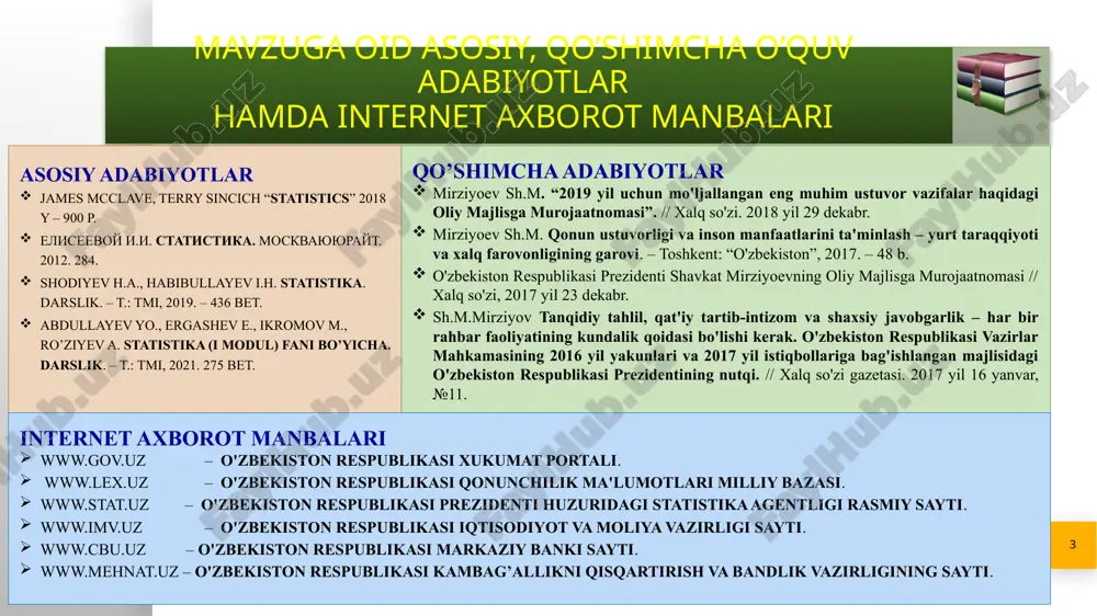 mida umumo‘lchovga ega bo‘lmagan turli xildagi masalalar yechiladi, xususan: murakkab to‘plamlarning ikki va undan ortiq davrlar ichida o‘rtacha o‘zgarishi aniqlanadi; murakkab to‘plamlar bo‘yicha shartnoma va davlat buyurtmalarining o‘rtacha bajarilish darajasi hisoblanadi; murakkab to‘plamlarning turli obyekt yoki hududlar miqyosidagi o‘zaro nisbatlari aniqlanadi; tadqiqot oldida turgan vazifalarga qarab quyidagi turdagi indekslar hisoblanishi mumkin: dinamika indekslari ikki va undan ortiq davrlar ichida o‘rganilayotgan hodisalarning haqiqatda qanday o‘zgarishini ifodalaydi. dinamika indekslari birinchidan, korxona bilan korxona o‘rtasidagi shartnomalarning, ikkinchidan, korxonalar tomonidan davlat buyurtmalari-ning haqiqatda qay darajada bajarilganini belgilaydi. shartnoma va davlat buyurtmalarining bajarilish indekslari turli obyekt yoki hududlarga tegishli iqtisodiy hodisalar-ning o‘zaro nisbatini ko‘rsatadi. turli unsurlardan tashkil topgan murakkab iqtisodiy hodisalarning umumiy o‘zgarishlari, ular-ning shakllanishida ayrim omillarning roli aniqlanadi. xududiy indekslar analitik indekslar indekslarni tuzishda quyidagi shartli belgilar qo‘llaniladi ko‘rsatkichlar shartli belgilar davrlar bazis joriy 1. hodisaning miqdori (fizik hajm) q 2. narx p 3. tannarx z 4. mahsulot ishlab chiqarshi uchun sarflangan jami mehnat, …