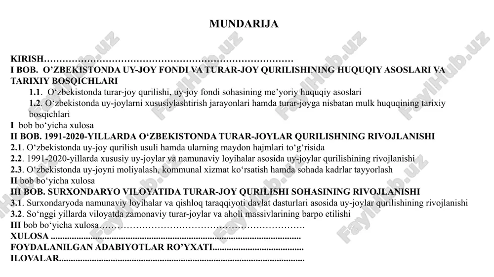 qiyosiy va muammoviy - xronologik tahlil usullaridan foydalanilgan. amaliy ahamiyati. tadqiqot natijalarining ilmiy ahamiyati olingan ma’lumotlar, xulosalar hamda nazariy fikrlar o‘zbekistonda uy-joy siyosati va turar-joy qurilishi tarixiga oid ma’lumotlarni boyitishga xizmat qiladi. tadqiqot natijalarining amaliy ahamiyati uy-joy siyosati bilan bog‘liq tahliliy ma’lumotlarni tayyorlash hamda bu sohaga doir davlat dasturlarini ishlab chiqishga xizmat qilishi bilan asoslanadi. tadbiq etish darajasi va samaradorligi: 1991-2020-yillarda o‘zbekistonda, jumladan, surxondaryo viloyatida uy-joy siyosati va turar-joy qurilishi tarixining mohiyatini ochib berish orqali tarix hamda arxitektura fanlariga bo‘lgan qiziqishini kuchaytiradi. ushbu dissertatsiya ishida olingan natijalardan respublikamiz o‘rta maxsus ta’lim muassalarida, oliy o‘quv yurtlaridagi maxsus va tanlov fanlarida qo‘shumcha material sifatida foydalanish mumkin. qo‘llanilish sohasi: oliy ta’lim va o‘rta maxsus ta’lim muassalarida. kirish magistrlik dissertatsiyasi mavzusining asoslanishi va uning dolzarbligi. jahonda hozirgi kunda uy-joy siyosati dunyo davlatlarining iqtisodiy va ijtimoiy sohalarida asosiy o‘rin tutadi. so‘nggi yillarda jahonda aholi sonining oshishi va yashash uchun yerlarning kamayishi ulardan unumli foydalanishni talab …