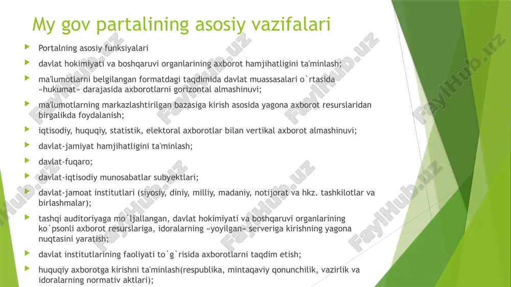 an tijorat maqsadida foydalanish elektron tijorat — tovarlarning (ishlarning, xizmatlarning) tadbirkorlik faoliyati doirasida axborot tizimlaridan foydalangan holda elektron savdo maydonchasi orqali tuzilgan shartnomaga muvofiq amalga oshiriladigan oldi-sotdisidir elektron raqamli imzo togrisida qonun prezident tomonidan 2022 yil 12 oktyabrdagi «elektron raqamli imzo toʻgʻrisida»gi oʻrq-793-son qonun imzolandi. hujjatga muvofiq, yuridik shaxsning erisi bilan tasdiqlangan elektron hujjat, quyidagi barcha shartlar mavjud boʻlganda qogʻoz shakldagi yuridik shaxsning muhri bilan tasdiqlangan hujjatga tenglashtiriladi: elektron raqamli imzo haqiqiyligi tasdiqlanganda; elektron raqamli imzo kaliti sertifikati erining haqiqiyligi tasdiqlangan paytda yoki elektron hujjat imzolangan (hujjatni imzolangan vaqtini aniqlash imkoni boʻlganda) amalda boʻlganda; eri uning kaliti sertifikatida koʻrsatilgan maqsadlarda foydalanilganda ishlatiladi. eri olish tartibi ariza beruvchi yidxpda ro‘yxatdan va/yoki avtorizatsiyadan o‘tadi 2. tegishli maydonga shaxsiy telefon raqami kiritiladi va arifmetik amal bajariladi 3. tegishli hudud va tuman tanlanadi. shaxsiy telefon raqamiga kelgan tasdiqlash kodi kiritiladi 4. hujjatlar ilova qilinadi hamda eri kaliti paroli o‘ylab topiladi. so‘rov bilan tanishiladi va …
