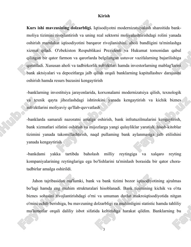 ng funksiyalari va faoliyatining tamoyillari tijorat banklarining iqtisodiy roli uning faoliyat doirasining keng bo‘lishiga olib keladi. shu sababli tijorat banklari quyidagi funksiyalarni bajaradi: · vaqtincha bo‘sh turgan pul mablag‘larini yig‘ish va ularni kapitalga aylantirish; · korxona, tashkilotlar va aholini kreditlash; · iqtisodiyotda hisob-kitoblar va to‘lovlarni amalga oshirish; · moliya-valuta bozorida faoliyat ko‘rsatish; · iqtisodiy-moliyaviy axborotlar berish, maslahat xizmatlarini ko‘rsatish va boshqalar. banklar bo‘sh pul mablag‘larini yig‘ish va ularni kapitalga aylantirish funksiyasini bajara turib bo‘sh pul daromadlari va jamg‘armalarini yig‘adi. jamg‘aruvchi (bo‘sh mablag‘ egasi) o‘z mablag‘larini bankka ishonib topshirgani va bank bu mablag‘lardan foydalangani uchun ma’lum foiz hisobida daromad oladi. bo‘sh pul mablag‘lari hisobidan ssuda kapitali fondi vujudga keladi va bu fond iqtisodiyot tarmoqlarini kreditlash uchun ishlatiladi. tijorat bankining bo‘sh turgan mablag‘larni jalb etish, ularni kapitalga aylantirish funksiyasi asosiy funksiyalardan hisoblanib, jalb etilgan mablag‘lardan daromad qarz mablag‘lariga bo‘lgan ta lab va taklif asosida shakllanadi. bankning vositachilik operatsiyalari bozor iqtisodiyoti tizimini rivojlantirish …