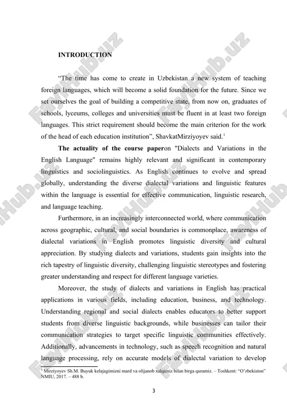 obalized world. the practical value of the course paper on "dialects and variations in the english language" is manifold. firstly, it equips students with enhanced communication skills by providing insight into the diverse linguistic features and regional accents within the english language. this knowledge enables individuals to adapt their communication styles and better understand speakers from different linguistic backgrounds, facilitating effective communication in various contexts. secondly, the course work fosters cultural competence by promoting understanding and appreciation of linguistic diversity. this is particularly valuable in multicultural and multilingual settings where individuals interact with speakers from different regions and social backgrounds. by recognizing and respecting linguistic variations, individuals can build stronger interpersonal relationships and navigate cross-cultural communication more successfully. overall, the practical value of the course work on "dialects and variations in the english language" lies in its ability to enhance communication skills, foster cultural competence, and inform professional practice in …