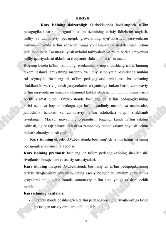yalarida – mesopotamiya, misr, hindiston va xitoyda ta’lim tizimining dastlabki shakllari yuzaga kelgan. mesopotamiyada (shumer va bobilda) miloddan avvalgi iv–iii ming yilliklarda allaqachon maxsus maktablar – "edubba"lar mavjud bo‘lgan. bu maktablarda asosan yozuv, arifmetika, huquq va diniy bilimlar o‘rgatilgan. shumer maktablarida o‘quvchilarga klinapiform yozuvlarni loy lavhalarga yozish o‘rgatilgan, bu esa zamonaviy yozma madaniyatning boshlanishiga xizmat qilgan. misrda ham miloddan avvalgi uch ming yilliklarda ta’lim tizimi shakllangan bo‘lib, asosan ma’muriy xizmatchilar, ruhoniylar va harbiylar uchun bilimlar berilgan. misr maktablarida bolalarga hieroglif yozuvi, matematika, geografiya va diniy marosimlar asoslari o‘rgatilgan. bunday ta’lim asosan fir'avn saroylari va yirik ibodatxonalar qoshida tashkil etilgan bo‘lib, uning asosiy maqsadi davlat xizmatiga malakali kadrlar tayyorlash edi. qadimgi hindistonda ta’lim va tarbiya tizimi diniy tamoyillar asosida shakllangan. "veda"lar asosida bilim berilgan, va guruhsuz (guru – ustoz) va shogird munosabatlari asosida ta’lim jarayoni olib borilgan. brahmanlar uchun diniy bilimlar, sanskrit tili, falsafa, matematika va astronomiya o‘rgatilgan. ta’lim ko‘proq diniy …