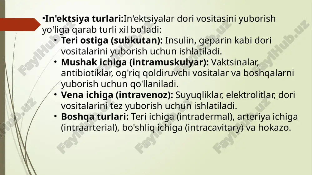 stikasi, manual terapiya. mushaklarni kuchaytirish, bo'g'imlarning harakatchanligini yaxshilash, qon aylanishini faollashtirish va og'riqni kamaytirish uchun qo'llaniladi. fototerapiya: ultrabinafsha nurlar, lazer nurlari, infraqizil nurlar. yallig'lanishga qarshi, og'riq qoldiruvchi va regeneratsiyani tezlashtiruvchi ta'sirga ega. elektroterapiya: elektroforez, ultratovush terapiyasi, magnitoterapiya. og'riqni kamaytirish, yallig'lanishni kamaytirish, to'qimalarning tiklanishini tezlashtirish va dori vositalarini chuqurroq qatlamlarga yetkazish uchun qo'llaniladi. boshqa turlari: girudoterapiya (zuluklar bilan davolash), apiterapiya (asal va asalari mahsulotlari bilan davolash), balchiq bilan davolash va hokazo. kompress:kompresslar issiq yoki sovuq bo'lishi mumkin va quyidagi maqsadlarda qo'llaniladi: og'riqni qoldirish yallig'lanishni kamaytirish shishni kamaytirish qon aylanishini yaxshilash mushaklarni bo'shashtirish issiq kompresslar: mushaklarning spazmini kamaytirish, og'riqni qoldirish va qon aylanishini yaxshilash uchun ishlatiladi. issiq suv, issiq sochiq, grelka yoki parafin vannalaridan foydalanish mumkin. sovuq kompresslar: shishni kamaytirish, yallig'lanishni kamaytirish va og'riqni qoldirish uchun ishlatiladi. sovuq suv, muz yoki maxsus sovuq kompresslardan foydalanish mumkin xantal: xantal kukuni yoki xantal qog'ozi mahalliy qon aylanishini yaxshilash va yallig'lanishni kamaytirish uchun ishlatiladi. ko'krak …