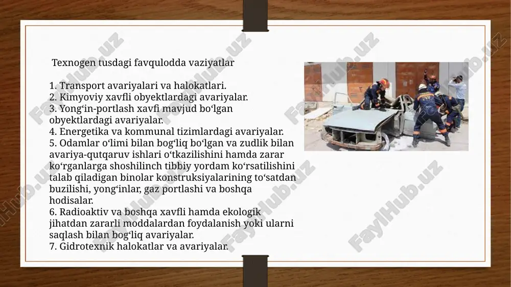 ston respublikasi fuqarolarining, chet el fuqarolarining hamda fuqaroligi bo‘lmagan shaxslarning huquq va erkinliklariga, shuningdek, yuridik shaxslarning huquqlariga nisbatan ushbu konstitutsiyaviy qonunda nazarda tutilgan ayrim cheklovlar belgilashga yo‘l qo‘yadigan hamda ularning zimmasiga qo‘shimcha majburiyatlar yuklaydigan, o‘zbekiston respublikasi konstitutsiyasiga muvofiq o‘zbekiston respublikasining butun hududida yoki ayrim joylarida vaqtincha joriy qilinadigan davlat boshqaruvi organlari, mahalliy davlat hokimiyati organlari, fuqarolarning o‘zini o‘zi boshqarish organlari, nodavlat notijorat tashkilotlari hamda tashkiliy-huquqiy va mulkchilik shaklidan qat’i nazar, boshqa tashkilotlar, ularning mansabdor shaxslari faoliyatining alohida huquqiy rejimi. evakuatsiya (lotincha yeuasio — boʻshataman) — 1) jangovar harakatlar boʻlayotgan yerlardan yarador, bemor, asirlar, shuningdek, taʼmirga muhtoj va ortiqcha asbob-uskunalar, harbiy oʻljalar va boshqalar moddiy vositalarni front ortiga joʻnatish; 2) harbiy va siyosiy sabablar, shuningdek, tuzilgan shartnoma va bitimlar asosida qoʻshinlarni ilgari egallab turgan rayonlardan olib chiqib ketish; 3) dushman hujumi xavfi ostida qolgan yoxud tabiiy ofat (suv toshqini va boshqalar) ga uchragan joylardan fuqarolar, korxonalar, idoralar, badiiy va boshqalar qadriyatlar, …