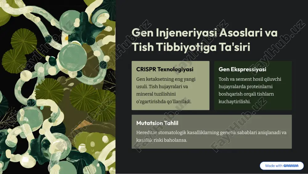 olash, toliq regeneratsiya va saratonning oldindan oldini olish stomatologiyaning kelasi bosqichidur. investitsiya va rivojlanish tibbiyot va biotexnologiya sohalaridagi investitsiyalar ortishi bilan bu texnologiyalar erta klinikaga kirib keladi. https://gamma.app/?utm_source=made-with-gamma