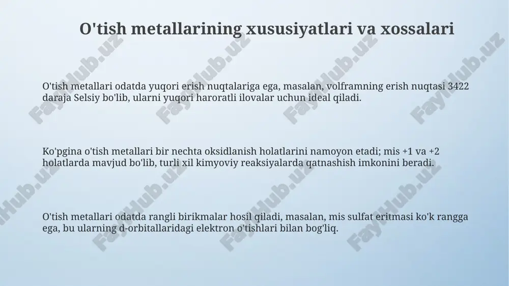 o'tish metallarining xususiyatlari va xossalari - Page 3