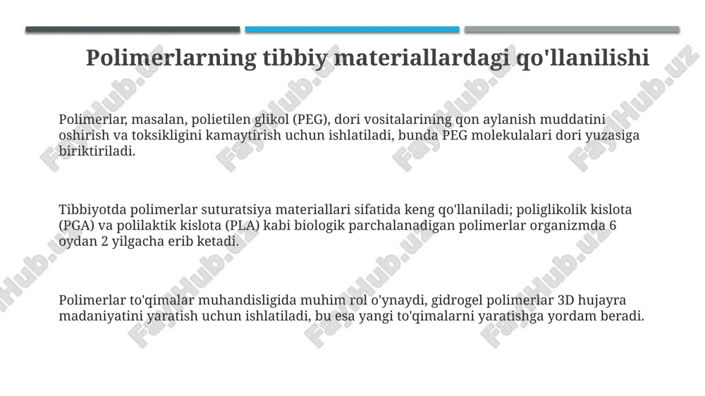 polimerlar materiallarning tibbiyotda qo'llanilishi - Page 3