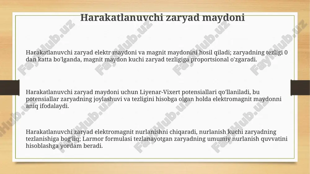 g'liq bo'lgan kechiktirilgan vaqt tushunchasini o'z ichiga oladi. dipol nurlanishi dipol nurlanishi elektr dipol momentining tebranishi natijasida hosil boʻladi, bu tebranish chastotasi bilan elektromagnit toʻlqinlarni chiqaradi. radiatsiya intensivligi kuzatuv burchagiga bogʻliq, maksimal intensivlik dipol oʻqiga perpendikulyar yoʻnalishda boʻladi va dipol oʻqida nolga teng. dipol nurlanishining umumiy quvvati tebranish chastotasining toʻrtinchi darajasiga proportsionaldir, bu yuqori chastotalarda nurlanishning muhimligini koʻrsatadi. relativistik effektlar vaqtning sekinlashishi hodisasi kuzatuvchiga nisbatan harakatlanayotgan soatning sekinroq yurishini anglatadi. misol uchun, 0.8c tezlikda harakatlanayotgan soat normal tezlikning 60% da yuradi. relativistik massa ortishi shuni ko'rsatadiki, jism tezligi yorug'lik tezligiga yaqinlashganda uning inertsiyasi sezilarli darajada ortadi, bu esa f = dp/dt formulasi bilan ifodalanadi, bunda p - impuls. uzunlik qisqarishi harakat yo'nalishida jism uzunligining qisqarishi, bu l = l₀√(1 - v²/c²) formula bilan ifodalanadi, bunda l₀ - jismning tinch holatdagi uzunligi. amaliy qo'llanmalar va texnologiyalar amaliy qo'llanmalar cnc dastgohlarida metallga ishlov berishni optimallashtirish uchun g-kod va m-koddan foydalanish bo'yicha bosqichma-bosqich …