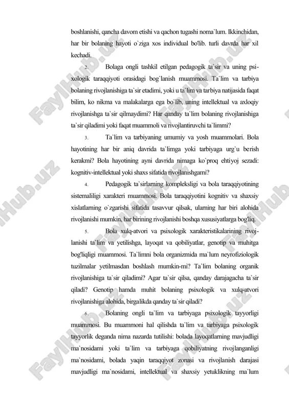 mi, intellektual va shaxsiy yetuklikning ma`lum darajasiga erishilganligi ma`nosidami? 7. bolaning pedagogik qarovsizligi muammosi. bolaning pe​dagogik ta`sirlarni o'zlashtira olmasligi unga bolaligida yomon ta`lim va tarbiya berilganligi. 8. ta`limni individuallashtirishni ta`minlash muammosi. bola​larning layoqat va qobiliyatlari asosida guruhlarga bo`lib o`qitish, har bir bolaning individual xususiyatlarga mos ta`lim va tarbiya metodlarini tanlash tushuniladi. yuqorida keltirilgan psixologik-pedagogik muammolarni hal qilish o`qituvchilardan yuqori kasbiy mahoratni, psixologik bilim, ko`nikma va malakalarni talab qiladi. pedagogik psixologiyaning rivojlanish tarixi pedagogik psixologiya fan sifatida xix asrning ikkinchi yarmida tarkib topadi. xix asrning 60-yillarida xalq ommasi orasida bilimlarni tarqatishga qaratilgan tashkilotlar paydo bo`la boshladi. bu davrda talabalarning tashabbusi bilan dehqon va hunarmandlarga ta`lim beradigan kattalarning yakshanbalik maktablari paydo bo`la boshladi. shuningdek, dastlabki xalq kutubxonalari va o`quv zallari (qiroatxonalar), mehnatkashlar uchun tekin kutubxonalar tashkil etildi; umumta`lim, amaliy va kasbiy bilim​larni ommalashtirishning keng tarqalgan shakllaridan biri xalq o'qishlari o'tkazila boshlandi. bilimlarni ommalashtirishda bilim jamiyatlari va komitetlari muhim rol o'ynadi. bunday muassasa …