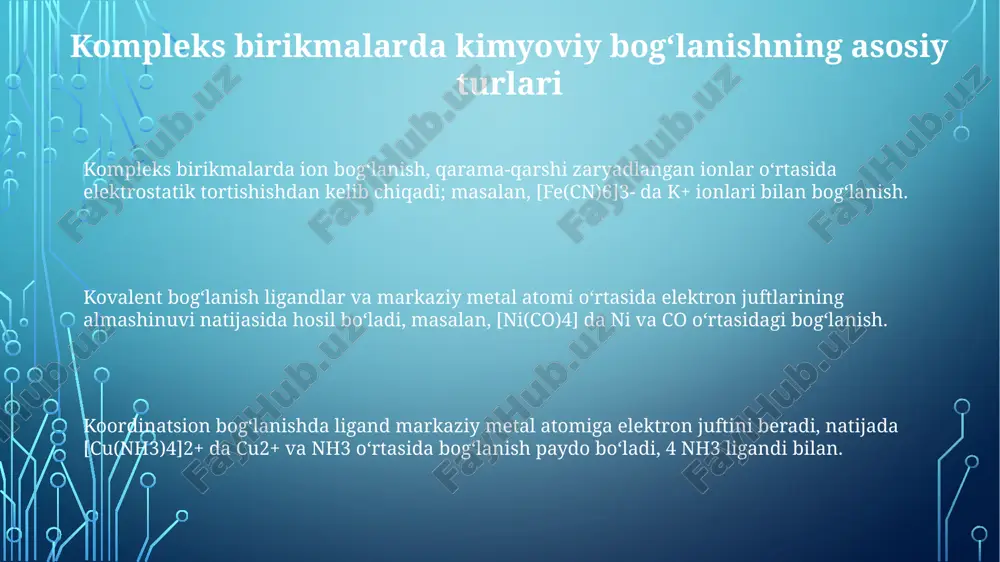 murakkab birikmalardagi kimyoviy bogʻlanish tabiatini tushuntirish - Page 3