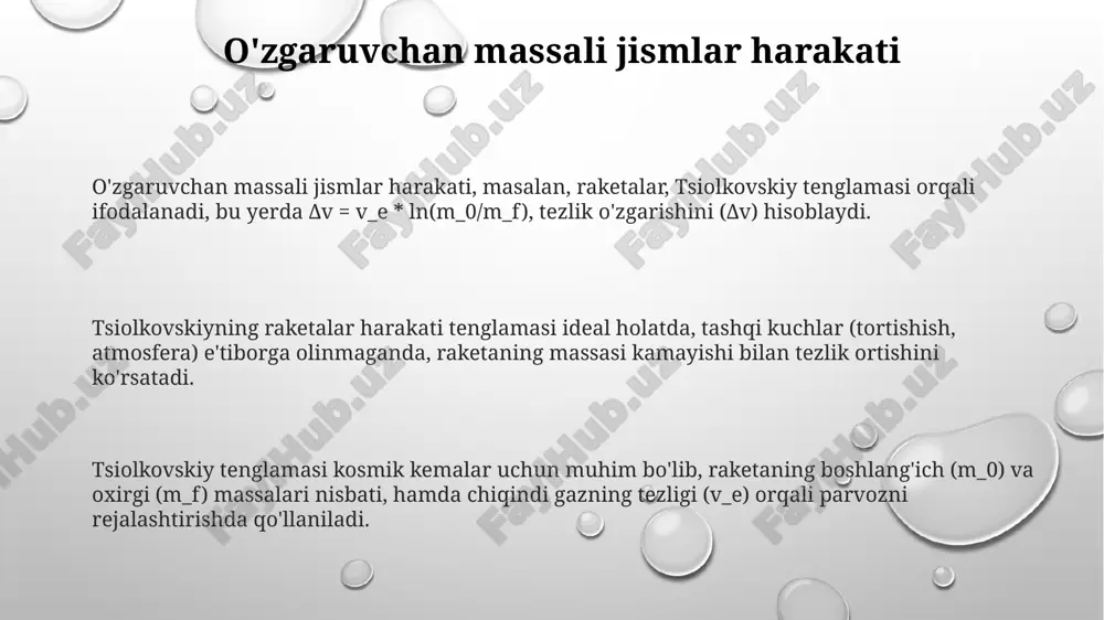 o'zgaruvchan massali jisimlar harakati siolkoveski - Page 3