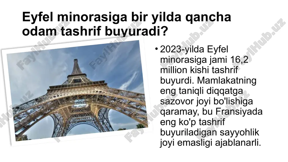 ardiniya va kiprdan keyin toʻrtinchi eng katta oroldir. bu madaniy jihatlari va geografik xususiyatlari bilan sayyohlar uchun mashhur diqqatga sazovor. orolning uzunligi eng uzuni 183 kilometr (114 milya), eng kengligi 83 kilometr (52 milya), qirgʻoq chizigʻi 1000 kilometr (620 milya), 200 dan ortiq plyajlar va juda togʻli boʻlib, eng baland choʻqqisi monte cinto hisoblanadi. 2,706 metr (8,878 fut) va 2,000 metrdan (6,600 fut) ortiq boʻlgan 120 ga yaqin choʻqqilarga ega. togʻlar orolning uchdan ikki qismini tashkil qilib, bitta zanjir hosil qiladi. oʻrmonlar orolning 20 % ​​ni tashkil qiladi. fransiyaga sayohat qilish uchun eng yaxshi tour agentliklar ro’yxatni davom ettiramiz bular eng yaxshi takliflar imkoniyat va narxlarni hisobga olib tanlash mumkin hozirgi kunda fransiya dunyodagi eng yaxshi turizm markazi hisoblanadi. yiliga millionlar insonlar bu imkoniyatdan foydalanishadi. siz ham tashrif buyurib, o‘z qiziqishingizga munosib joy va mashg‘ulot topishingiz mumkin. e’tiboringiz uchun tashakkur! image1.jpeg image2.png image3.jpeg image4.jpeg image5.jpeg image6.jpeg image7.jpeg image8.jpeg image9.jpeg image10.jpeg …