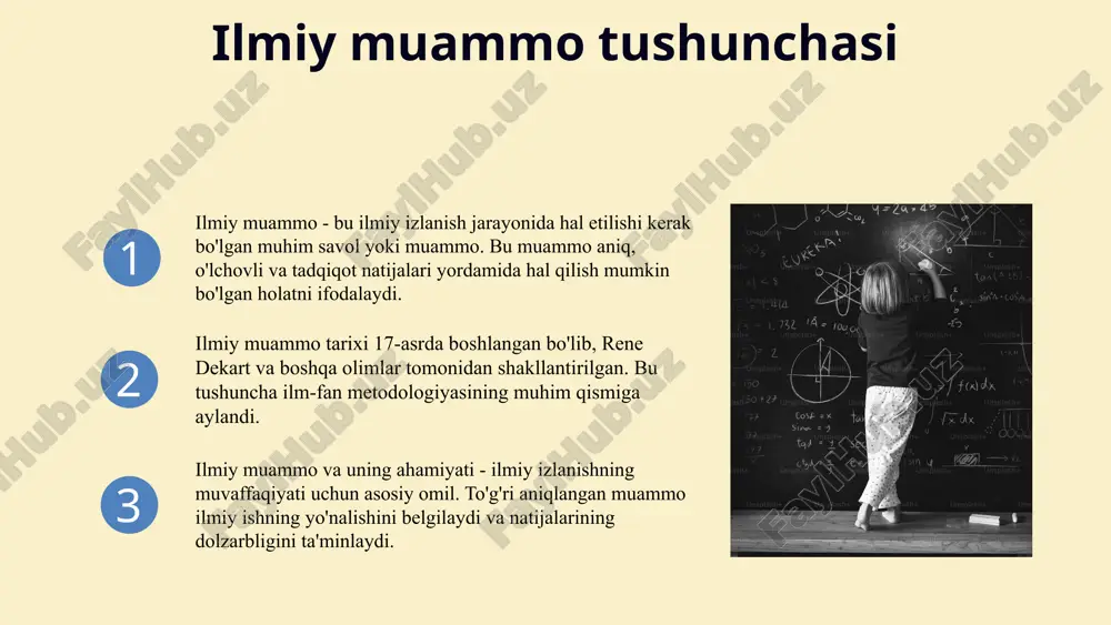 qarish natijalarni tahlil qilish usullari: - statistik ma'lumotlarni tahlil qilish - muammo yechimi mumkin bo'lgan ta'sirlarni baholash - yechimlarning samaradorligini tekshirish bu jarayon muammo yechimining realistikligini va xavf-xatarlarni aniqlashda yordam beradi. muammoli vaziyatni hal qilish strategiyalari muammoli vaziyatlarni hal qilishda strategik yondashuvlar muhim. ular muammo turiga, sabablariga va resurslarga asoslanadi. kutilmagan muammolar uchun tezkor yechimlar, uzoq muddatli rivojlanish uchun tizimli yondashuv tanlanadi. strategiyalarni tanlashda muammo ahamiyati, resurslar, vaqt, inson resurslari, muammoning murakkabligi va risklar hisobga olinadi. amaliyotda, strategiyalar uchun aniq reja, mas'uliyat va monitoring joriy qilinadi. 1 2 ilmiy muammo va vaziyatni hal qilish ilmiy muammo va vaziyatning farqi aniqlik va ilmiy asosda bo'lishida. muammolarni hal qilishda metodlar, tahlil va model yaratish muhimdir. strategiyalarni tanlashda muammo xususiyatlari, resurslar va tajriba hisobga olinadi. bosqichlar: aniqlash, to'plash, tahlil, yechim va amalga oshirish, metodlardan foydalanish. muammoli vaziyatlarni hal qilish strategiyalari asosiy strategiyalar muammoli vaziyatlarni hal qilishda strategiyalar va ularning tanlanish asoslari. afzalliklar va …