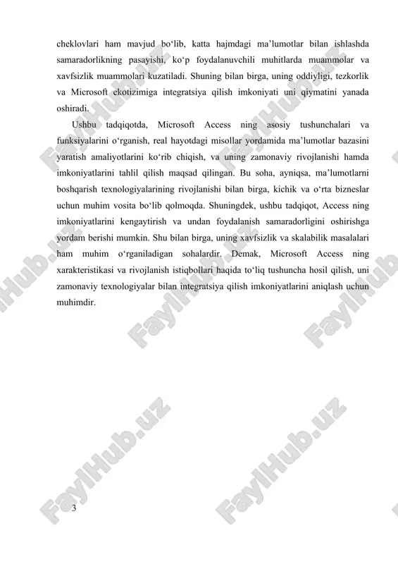 umotlar bazasining yuragi bo‘lib, ular ma’lumotlarni saqlash uchun mo‘ljallangan. har bir jadvalda satrlar (yoki yozuvlar) va ustunlar (yoki atributlar) mavjud bo‘lib, ular orqali ma’lumotlar strukturali tarzda joylashtiriladi. masalan, mijozlar bazasida har bir mijoz uchun nomi, telefon raqami, manzili kabi ustunlar bo‘lishi mumkin. jadvallar orqali ma’lumotlarni saqlash va ularni boshqarish mumkin. ikkinchidan, so‘rovlar (queries) – bu ma’lumotlarni qidirish, filtrlash va tahlil qilish uchun ishlatiladigan vositalardir. accessda so‘rovlar yordamida ma’lumotlar bazasidan kerakli ma’lumotlarni tez va samarali tarzda chiqarish mumkin. so‘rovlar sql tilidan foydalanib yoziladi va ular yordamida ma’lumotlarni filtrlash, guruhlash, tartibga solish, yoki yangilash mumkin. bu funksiyalar ma’lumotlarni tahlil qilishda va hisobotlar tayyorlashda katta yordam beradi. uchinchidan, formalar (forms) foydalanuvchi uchun qulay interfeys yaratish uchun ishlatiladi. formalar yordamida foydalanuvchilar ma’lumotlarni kiritish, o‘zgartirish yoki ko‘rish imkoniyatiga ega bo‘lishadi. formalar ko‘pincha ma’lumotlar bazasiga kirishni soddalashtiradi va foydalanuvchilarga intuitiv tarzda ishlash imkonini beradi. masalan, mijozlar bilan ishlash uchun maxsus kiritish shakli yoki ma’lumotlarni ko‘rsatish uchun …