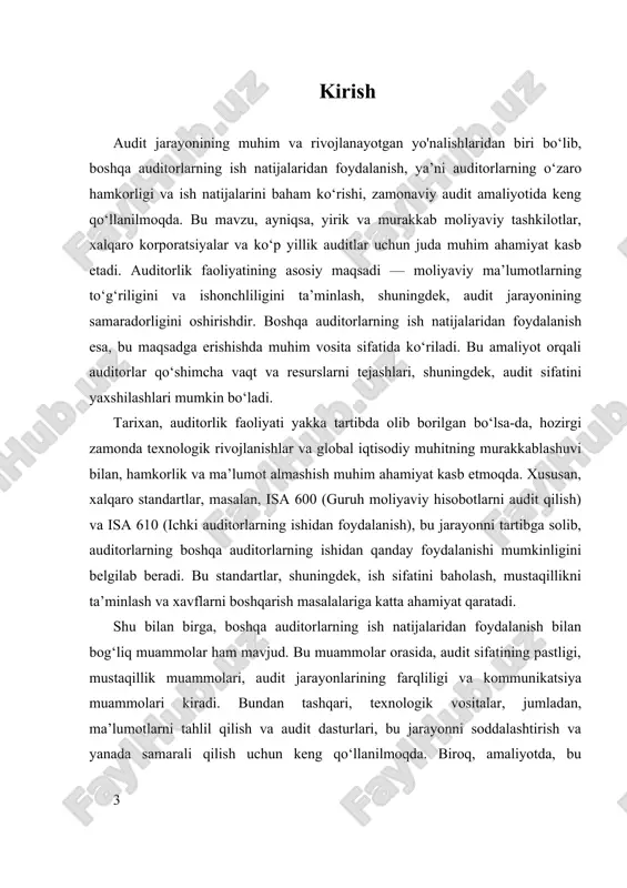 engroq va chuqurroq bo‘lishini ta’minlaydi. boshqa auditorlarning ish natijalarini tushunish uchun avvalo, bu jarayonning nazariy asoslarini bilish muhimdir. bu asoslar, birinchi navbatda, audit ishonchliligi va audit ishonchli ma'lumotlarni to‘plash tamoyillariga asoslangan. auditorlar, odatda, audit evidence (audit dalillari) yig‘ish jarayonida, boshqa auditorlarning ish natijalaridan foydalanishni rejalashtiradilar. bu, ayniqsa, isa 600 ("guruh moliyaviy hisobotlarni audit qilish") va isa 610 ("ichki auditorlarning ishidan foydalanish") kabi xalqaro standartlarda belgilangan. bu standartlar, auditorlarning boshqa auditorlar yoki tashqi audit tashkilotlari tomonidan tayyorlangan hisobot va ish natijalarini qanday tushunish va ulardan qanday foydalanish kerakligini aniq belgilab beradi. masalan, isa 600da, guruh auditini amalga oshirayotgan auditor, guruh a’zolarining ishini qanday baholash va ulardan qanday foydalanish haqida tavsiyalar beradi. bu tavsiyalar, auditorning ishini amalga oshirishda, boshqa auditorlar tomonidan taqdim etilgan dalillarni qanday baholash va ularning ishonchliligini qanday tekshirish kerakligini ko‘rsatadi. boshqa auditorlarning ish natijalarini tushunishda, ularning ishining sifat va mustaqilligi muhim ahamiyat kasb etadi. auditorlar, odatda, ishlash jarayonida, boshqa …