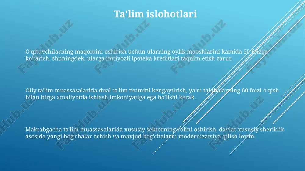 tizimini kengaytirish va 50 dan ortiq litsenziyalash jarayonlarini soddalashtirish zarur. e'tiboringiz uchun rahmat