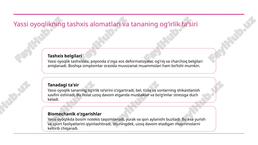 siyatlari yassi oyoqlikning an'anaviy turlari asosan genetik va anatomik faktorlar bilan bog‘liq bo‘lib, ular ko‘proq ajdodlarimizdan meros qolgan va o‘zgarmas xususiyatlarga ega. zamonaviy tahlil usullari texnologik rivojlanish bilan bog‘liq bo‘lib, rentgen, 3d skanerlash va biomekanik tadqiqotlar yordamida yassi oyoqlikning turli shakllari aniqlanadi. yassi oyoqlik turlari anatomik va biomekanik xususiyatlariga ko‘ra farqlanadi, masalan, egiluvchanlik yoki qattiqlik darajasi bilan ajralib turadi. yassi oyoqlikning biomekanik va anatomiya jihatidan turlari 1 yassi oyoqlik turlarining anatomik asoslari yassi oyoqlikning anatomik turlari asosan ligamentlar, muskullar va suyaklarning o'zaro muvozanatining buzilishi bilan xarakterlanadi. bu, oyoq o'zanining notekis shakllanishiga olib keladi. 2 biomekanik turlar biomekanik nuqtai nazardan, yassi oyoqlik egiluvchanlik va kuchlanish muammolari bilan bog'liq bo'lib, u yurish va harakatlar vaqtida bosim taqsimotini o'zgartiradi. 3 turlar va farqlar yassi oyoqlikning asosiy turlari — fiziologik va patologik, ularning anatomik va biomekanik xususiyatlari farq qiladi, bu esa davolash strategiyalariga ta'sir qiladi. yassi oyoqlik turlarining kasbiy va ijtimoiy ta'siri ishlab chiqarish …