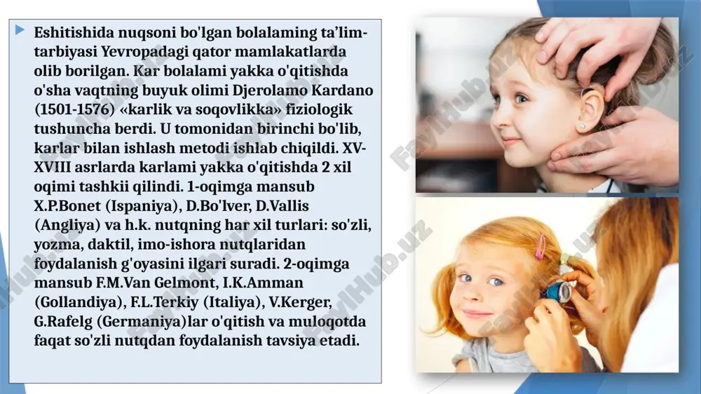jarayonida zamonaviy texnik vositalardan foydalanish yaxshi natijalar beradi. ilg'or pedagogik tajribani o'rganish. ilg'or pedagogik tajribani o'rganish o'zaro bir-biri bilan bog'liq bo'lgan tamoyil, metod, metodikalar, pedagogik ta’sir, bilim, qobiliyat, o'quvchilar rivojlanishidagi o'zgarishlami o'z ichiga oladi. ko'pgina kuzatuvchi surdopedagoglar ilg'or o'qituvchi va tarbiyachilar tajribasidan foydalanadilar. tajribali kuzatuvchilar ilg'or o'qituvchilar ish tajribasidan foydalanadi, yosh va boshqa o'qituvchilar ishi bilan taqqoslaydi. ilg'or pedagoglaming tajribasini o'rganish uzoq muddatga rejalashtirilgan, aniq ishlab chiqilgan reja bo'yicha amalga oshiriladi. pedagogik tajriba o‘quv yoki tarbiyaviy jarayoiidagi ilmiy masaladir. kuzatuvchi pedagogik jarayonni biror maqsadga yo'naltirilgan holda tuzadi yoki o'zgartiradi. tajriba olib borishda kim bilimni, uning olib borilishini, tajriba natijasi va javoblami bilishi kerak. shu tajribadan olingan javoblami tahlil qilishda matematik metodlardan foydalaniladi va bu pedagogik jarayonga aniqlik kiritiladi. so'rovnoma. bolalami o'rganishida keng qo'llaniladigan metodlardan biri so'rovnomadir. so'rovnoma yozma (testlar) yoki intervyu (so'zli) tarzida bo'lishi mumkin. bu metod o'qituvchi yoki ota-onalar tomonidan o'rganilayotgan obyektning yoki shaxsning qiziqishlari hamda qarashlarini o'rganishda qo'llaniladi. …