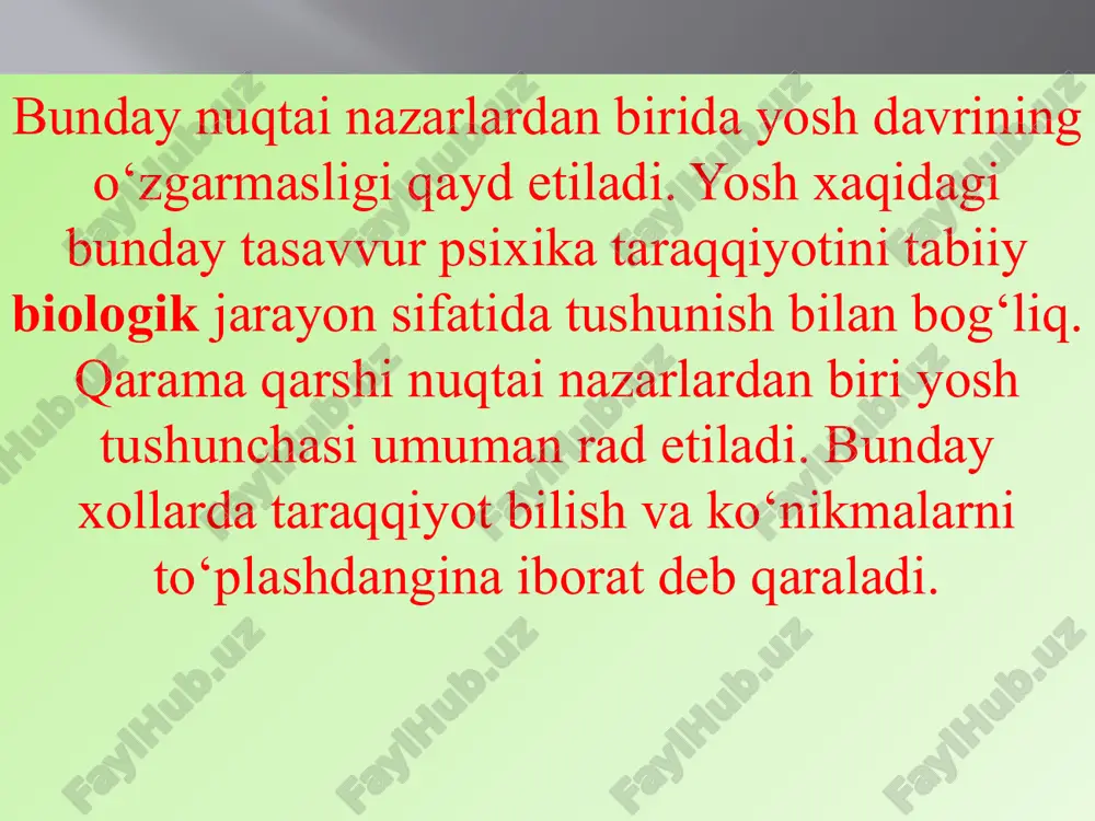 ldir. diniy e’tiqodlar, irqiy farqlar, etnik va milliy xususiyatlar, xarakter, urf-odatlar va xokozolar aralash nikohga hech qanday to‘siq bo‘lolmadi. urbanizatsiya nazariyasi. jamiyat rivojlanishida shaharlarning roli ortishi bu nazariyaga asos qilib olingan. 19 asrning o‘rtalaridan boshlab qishloq aholisining shaharga ko‘chishi avj oldi, ya’ni aholi orasida migratsiya yoki urbanizatsiya xodisasi yuzaga keldi. shaharning turmush tarzi, o‘ziga xos hususiyatlari, axborot tarmoqlarining kengligi, madaniyat darajasi, fan-texnika, transport, maishiy xizmat kabi omillar bolalarning aqliy, ahloqiy, jinsiy jihatdan ertaroq voyaga yetishi uchun zarur shart-sharoitlarni yaratdi. qishloq aholisi bilan shahar aholisi yashash muhiti va turmush sharoitlarining yaqinlashishi akseleratsiya jarayoniga ijobiy ta’sir ko‘rsatdi, lekin bu omilning o‘zi akseleratsiyaning sababi bo‘la olmaydi. ijtimoiy sharoitning yaxshilanishi nazariyasi. insonlarning turmush tarzi va yashash sharoitlarining yaxshilanib borishi, xuquq va erkinlik haqidagi bilimlarning ortib borishi, tibbiy-profilaktik tadbirlarning amalga oshirilishi, iste’mol qilinadigan maxsulotlar sifatining ortishi, ota-onadan farzandga nasliy belgilarning bir tekis o‘tishi kabi omillar akseleratsiya jarayonini tezlashtiradi, degan fikr turli mamlakat olimlari tadqiqotlarida keng …