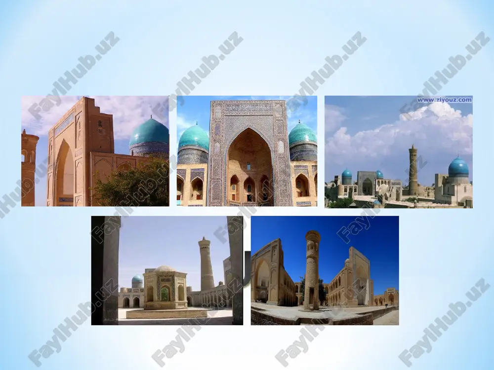 xvi asr. bu masjid xii asrda otashparast-majusiylar ibodatxonasi o`rnida bino qilingan. ibodatxona atrofga nisbatan bir muncha pastroqqa joylashgan. forscha "mag`oki" (chuqurlik) nomi ham shundan olingan. vaqt o`tishi bilan masjid ko`milib ketgan. masjidning sharqiy peshtoqidagi yozuvlarga ko`ra, 1547 yilda abdulaziz ibn abdulloh masjidni buzdirib, o`rniga yangi masjid qurdirmoqchi bo`ladi. ammo naqshbandiya tariqatining o`sha davrdagi peshvosi va xonning murshidi maxdumi a`zam bunga yo`l qo`ymaydi. ushbu masjid minbarida abduxoliq g`ijduvoniy, bahouddin naqshband kabi pirlar xutba o`qiganlari ham ta`kidlangan. murshidning so`zlariga itoat qilgan abdulazizxon masjidning g`arbiy tomoniga chambarchas qilib yangi masjid qurdirgan. abdulazizxon madrasasi – buxorodagi me`moriy yodgorlik. qo`sh imorat ansamblning janubiy tomonida me`mor mimxoqon ibn xo`ja muhammadamin tomonidan 1652-yilda qurilgan. ulug`bek madrasasining (1419) qarshisida. madrasa tuzilishi oddiy va hujralari ikki oshyonli. chorsi hovlining har tarafi o`rtasida peshtoqli ayvon bor. umuman, madrasa bezaklari yuksak san`at va mahorat bilan ishlangan. katta peshtoq nafis koshinkori naqshlar bilan ziynatangan. islimiy naqshlar qatorida afsonaviy jonivorlar tasviri ham berilgan. …
