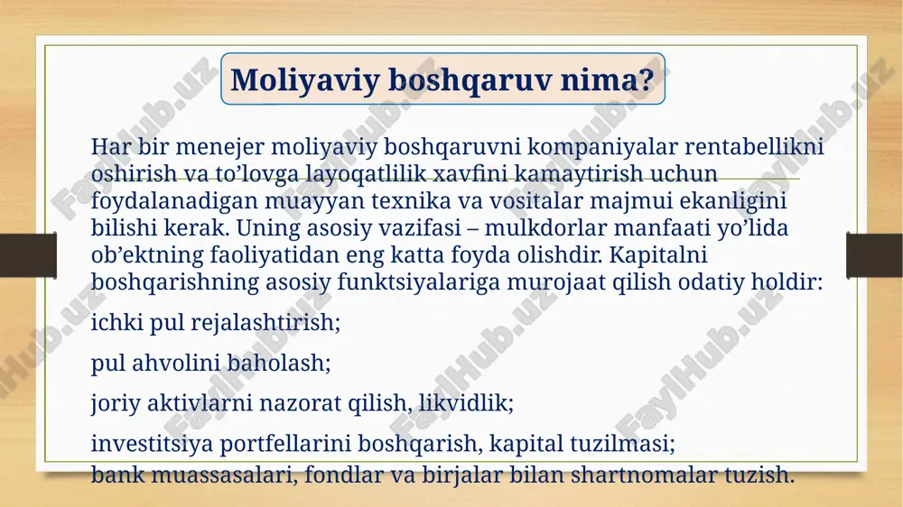 i ta’minlash va sug’urta zaxiralarini yaratishdir. moliyaviy boshqaruv turlari e’tiboringiz uchun tashakkur!!! image7.jpeg image8.jpeg image3.png image4.png /docprops/thumbnail.jpeg