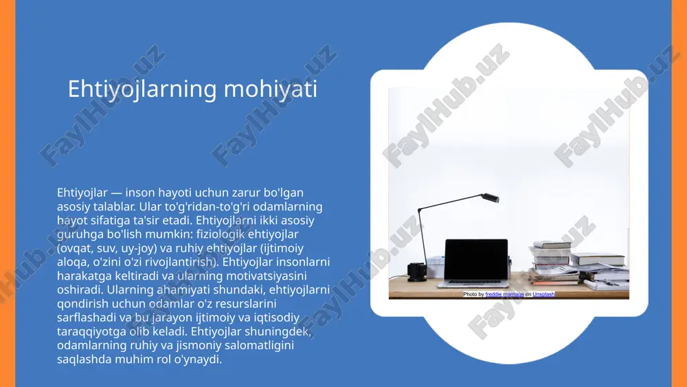 hamiyati fiziologik ehtiyojlar inson hayoti uchun zarur bo'lgan asosiy ehtiyojlardir. ular ovqat, ichimlik va uyqu kabi hayotiy jihatlardan iborat. misol sifatida, ovqatlanish ehtiyoji organizmning normal faoliyatini ta'minlash uchun zarurdir. psixologik ehtiyojlar insonning ruhiy holatini va ijtimoiy munosabatlarini ta'minlaydi. o'z-o'zini hurmat qilish, sevgi va e'tibor ehtiyoji bu turga misol bo'lib, bu ehtiyojlar qondirilmasa, inson hissiy noqulaylikka duch kelishi mumkin. fiziologik va psixologik ehtiyojlar inson rivojlanishi uchun muhimdir. ularning ahamiyatini tushunish, inson hayotini yaxshilashda va ijtimoiy rivojlanishda katta rol o'ynaydi. asosiy ehtiyojlar turlari fiziologik ehtiyojlar psixologik ehtiyojlar ehtiyojlarning ahamiyati ehtiyojlarning iqtisodiy ahamiyati iqtisodiy taraqqiyotdagi roli iqtisodiy o'sishga ta'siri resurslarni taqsimlashdagi roli photo by altumcode on unsplash photo by altumcode on unsplash photo by altumcode on unsplash ehtiyojlar va ijtimoiy rivojlanish ehtiyojlar va rivojlanish o'rtasidagi bog'liqlik ehtiyojlar insonlarning hayotida muhim rol o'ynaydi va ularni qondirish ijtimoiy rivojlanishga to'g'ridan-to'g'ri ta'sir ko'rsatadi. masalan, ta'lim va sog'liqni saqlash ehtiyojlari qondirilganda, jamiyatning farovonligi oshadi, chunki odamlar yangi …