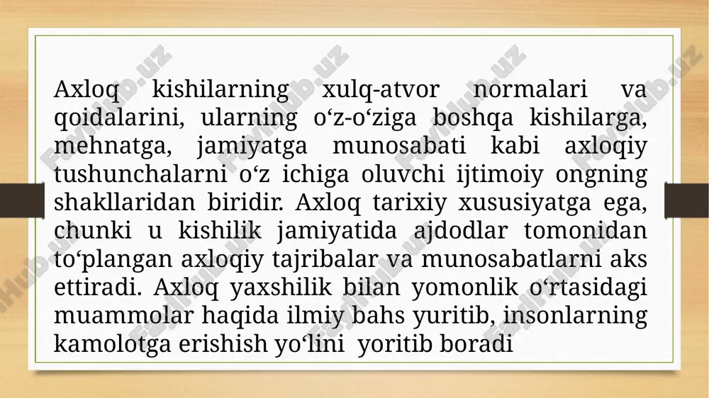 hayot sababli”. shunga ko‘ra ularni uzviy birlikda olib qarash tarbiya ishida muhim ahamiyatga molikdir. uning quyidagi so‘zlari anchayin ibratlidir: “zamondan yaxshiroq ta’lim beruvchi muallimni, insondan yaxshiroq ta`lim oladigan o‘quvchini ko‘rmadim”. uning bu so‘zlaridan bir tomondan ijtimoiy muhitni bola tarbiyasi uchun hal q iluvchi ta’sirini anglasak, ikkinchi tomondan inson shaxsi ta’lim natijasida kamolotga erishib borishi mumkinligini sezamiz abu rayhon beruniy insonning axloqiy fazilatlarini, umuman, axloqiy tushunchalarini insonning tabiati bilan bog‘laydi. inson tabiati esa, avvalo, oilada shakllanadi. shunga ko‘ra bola tarbiyasida ota-ona ta’siri benihoya kattadir. masalan, u ayollarga nasihat qilib, abdulla ibn jafar tilidan shunday deb yozadi: “rashkdan saqlangin. u taloqning kalitidir. eringga tez-tez tanbeh qilishni senga ta’qiqlayman. chunki tanbeh nafrat uyg‘otadi. o‘zingni bezab yurgin. buning uchun yaxshi vosita surmadir. yana xushbo‘y atirlardan foydalangin. ularning ichida eng yaxshisi suvdir”. uning bu fikrlari bevosita oilada farzand tarbiyasiga taalluqlidir. beruniy tan va ruh pokligi masalasini ham o‘rtaga tashlaydi. oilada tozalik, poklik va tartiblilik mavjud …