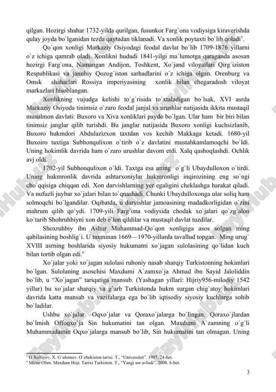 i. bolani tarbiyalariga olgan targ`ovulliklar unga oltin beshik deb ism berishibdi. ibrat ushbu asarida yana quyidagilarni bayon qiladi. “bu oltin beshikni (ng) xalqqa xonzoda ekanligini ravshan qilmoqda necha ilova so`zlar qo`shilib bolani(ng) boshida bulut soya qilgan ekan, kiyik emizib turgan ekan va qush soya solgan ekan, deb xalqning qulog`iga o`rnatib to ungacha yigit bo`lib, hurmati va ruxsori ziyoda bo`lib xushaxloq va xushmuruvvat bo`lsa ham tirg`ova qishlog`idan bo`lak xalq anqiyot (itoat qilmay) har bir jamoada bir biy bo`lib kelsa ham oltin beshikning biyligi shuhratliroq bo`lib, mundin olti avlod bir suratda o`tib, yettinchi avlodga kelganda bul kishi xoni hoqqand bo`lub...nihoyatda so`zi nufuzli bo`lib xon ismini rivojlantirib shohruhxon deb shuxrat topgan...[footnoteref:5] [5: ishoqxon to`ra ibrat. farg`ona tarixi. t., “ma`naviyat”, 2005, 91-92 bet.] bu g`aroyib afsona bejiz yaratilmagan. yillar o`tiv olis hind tuprog`idan bobur mirzoning sog`inchli g`azallari tog`u sahrolari oshib kelib farg`ona qolaversa, butun movarounnahr ahli dilini zabt etadi. xalq dilidagi mana shu o`chmas …