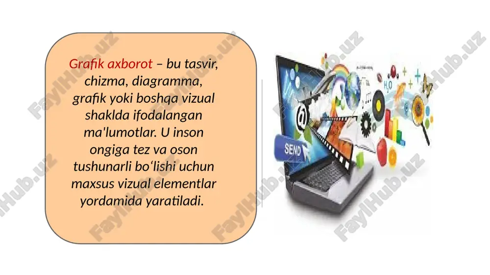 lar yaratish. ijodiy imkoniyatlar: tasvirlarga effektlar qo‘shish, montaj qilish va boshqa vizual o‘zgarishlarni amalga oshirish. ko‘p maqsadli foydalanish: tahrirlangan grafiklar reklama, o‘quv materiallari va texnik loyihalarda ishlatiladi. grafik axborotlarni chiqarish vositalarining ahamiyati: grafik axborotni chiqarish vositalari (printerlar, plotterlar, raqamli ekranlar) yordamida tayyor grafiklarni foydalanuvchiga yetkazish amalga oshiriladi. materiallarni chop etish: reklama bannerlari, kitob muqovalari, texnik chizmalar va boshqa mahsulotlarni bosib chiqarish imkoniyati. raqamli taqdimotlar: grafik ma'lumotlarni multimedia vositalari orqali taqdim qilish (masalan, slaydlar, videolar). keng ko‘lamli qo‘llanilish: grafik axborotlarni chiqarish qurilmalari turli sohalarda – arxitektura, dizayn va ta’limda ishlatiladi. grafik axborotlarni tahrirlash vositalari zamonaviy dizayn va ijodiy faoliyatning ajralmas qismidir. ular tasvirlarning sifatini oshirish, murakkab grafiklarni yaratish va ijodiy imkoniyatlarni kengaytirish imkonini beradi. bunday vositalar reklama, ta’lim va texnologiya sohalarida keng qo‘llanilib, samaradorlik va ko‘rgazmalilikni oshirishga xizmat qiladi. xulosa qilib aytganda, grafik tahrirlash vositalari nafaqat ijodkorlar, balki har bir sohada yuqori sifatli vizual materiallar yaratishni istagan insonlar uchun muhim vositalardir. …