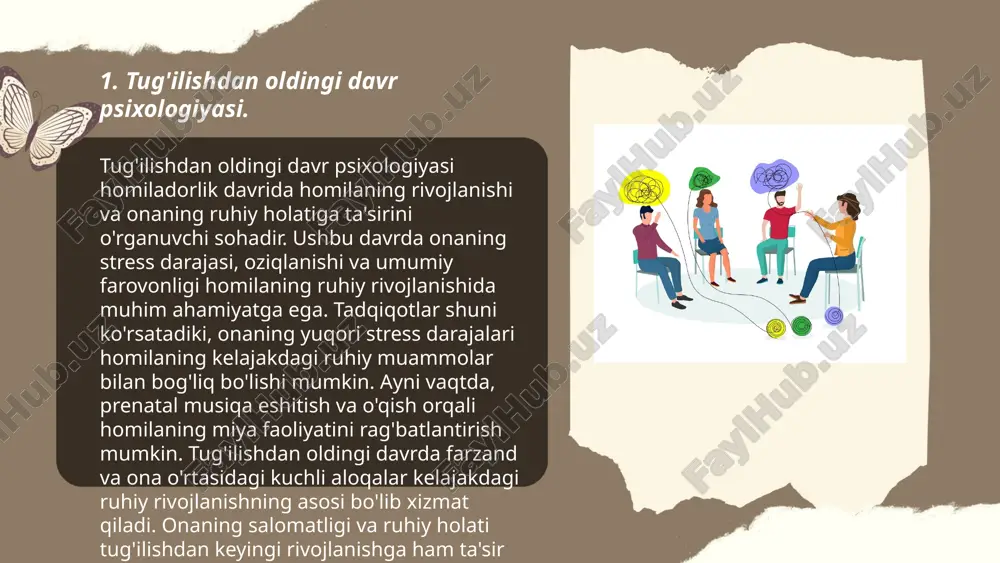 tug'ilishdan so'ng, ular atrof-muhitni his qilish va bilishga kirishadilar. odatda, 3-oydan boshlab chaqaloqlar yuzlarni ajrata boshlaydilar va tovushlarga javob beradi. 6-oyga kelib, ular tovushlarni manbasini topishga urinadilar. 9-oyda esa qisqa vaqt ichida turli ranglarni va shakllarni tanib olish qobiliyati rivojlanadi. ushbu davrda ota-onalarning faolligi, masalan, o'yinchoqlar va turli tovushlar bilan ta'minlash, sensor rivojlanishni rag'batlantiradi. bu bosqichlar chaqaloqlarning keyingi o'qish va rivojlanishiga asos yaratadi. ... t.me/slaydai_bot 7. birinchi yilda ijtimoiy o'zaro ta'sir. birinchi yilida ijtimoiy o'zaro ta'sir orqali bolalar boshqalar bilan muloqot va yuz ifodalarini o'rganadi. taxminan 2 oylikda, chaqaloqlar ijroiy tabassum qilishni boshlaydi. 3-4 oylikda, tanish ovozlarni, yuzlarni ajratadi. 6 oylikda, bola boshqalarning his-tuyg'ularini kuzatadi va ularga mos ravishda javob qaytaradi. 9-12 oylikda, bola ko'rsatilgan narsaga ishora qilish kabi oddiy ijtimoiy imo-ishoralarni tushuna boshlaydi. bir yoshga to'lganda, u ijtimoiy o'yinlarni tashkil etib, boshqa bolalar bilan o'ynay boshlaydi, bu esa ularning ijtimoiy qobiliyatlarini rivojlanishida muhim rol o'ynaydi. ... t.me/slaydai_bot 8. til …