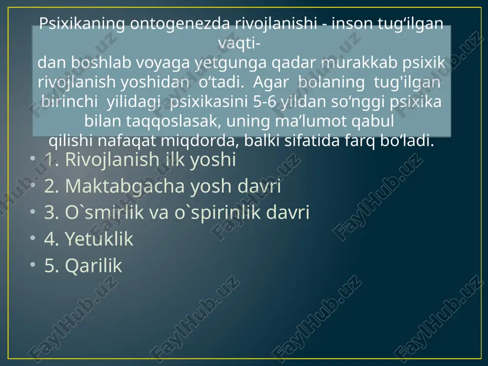 ste’molga kiritilgan bo‘lib, “jins” ma’nosini bildiradi. jinsiy munosabatlar ilgari ham psixologiyada faol o‘rganilgan bo‘lsa-da, yangi atamaning paydo bo‘lishi ijtimoiy fanlarda yangi oqimlarni yuzaga keltirdi. “gender” tushunchasi, avvalo, erkak va ayol, o‘g‘il va qiz bolalar munosabatlarining ijtimoiy-psixologik hamda pedagogik tomonlarini qamrab oladi. bugungi kunda o‘g‘il va qiz bolalarning rivojlanishidagi fiziologik, axloqiy, emotsional, xulq-atvorga oid farqlar to‘liq o‘rganilgan. ana shu asosdan kelib chiqib, o‘quvchilarning rivojlanishida hisobga olish lozim bo‘lgan quyidagi gender xususiyatlarni sanab o‘tish mumkin: qizlar to‘g‘ridan-to‘g‘ri o‘zining istaklari haqida gapirmaydi, lekin tezda kelishib ketadi; o‘g‘il bolalar esa, hal qiluvchi fikrni ayta olishadi va o‘z huqtai nazarida qolishni afzal ko‘rishadi mustaqil hal etish bilan bog‘liq vazifalarni bajarishda o‘g‘il bolalar sifati, qiz bolalar esa hajmini hisobga olishadi; o‘g‘il bolalar ko‘proq falsafiy fikr yuritadi, fikrning mantig‘iga e’tibor berishadi; qizlarga ko‘proq psixologiya, adabiyot yoqadi; o‘g‘il bolalar dialog, munozarani afzal ko‘rishadi; qiz bolalar monologlikka moyil, eshitishni va o‘zida aks ettirishni yoqtiradi; o‘g‘il bolalar ko‘proq virtual(mo‘jiza)likka, xayolotga …