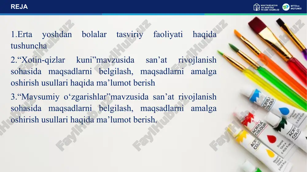 yef turi farqlanadi. “xotin-qizlar kuni” mttdva mqtumoi .“mavsumiy o‘zgarishlar” mttdva mqtumoi topshiriqni bajarish (10 daqiqa) kichik guruhda ishlash uchun topshiriqlar mttdva mqtumoi “mening onam”-klyaksografiya “minora”-ip bilan rasm “hayvonot bog‘ida”-kaft bilan rasm “nastarin”-paxta tayoqchalar bilan rasm guruhlar taqdimoti mttdva mqtumoi yana ko‘rishguncha… mttdva mqtumoi 21 image1.png image2.jpeg image3.png image4.png image5.png image6.png image7.png image8.png image9.png image10.png image11.png image12.png image13.png image14.png image15.png image16.png image17.png image18.png image19.png image20.png image21.png image22.png image23.png image24.png image25.png image26.png image31.png image32.png image33.png image34.png image35.png image27.png image28.png image29.png image30.png image42.png image43.png image44.png image49.emf oleobject1.bin image50.png image51.png /docprops/thumbnail.jpeg