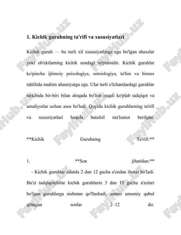 ki liderlik kichik jamoalarda samaradorlik va maqsadlarga erishish uchun asosiy omil hisoblanadi. kichik guruhlar odatda 3-12 kishidan tashkil topadi va bu guruhlarning ichki dinamikasi katta tashkilotlarga nisbatan ancha boshqacha bo'lishi mumkin. liderlik roli bu guruhlarda bir qancha jihatlar bilan namoyon bo'ladi. quyida kichik guruhlarda liderlikning ahamiyati va ta'sirini tushunish uchun ba'zi raqamli ko'rsatkichlar va faktlar keltirilgan: 1. **g'uruhdagi samaradorlikni 30% gacha oshirish**: tadqiqotlar shuni ko'rsatadiki, kuchli liderlikka ega bo'lgan guruhlar samaradorlikda sezilarli darajada o'sishga erishishadi. kichik guruhlarda a’lochi liderlar vazifalarni taqsimlash, motivatsiya va guruh a’zolarini rag'batlantirish orqali samaradorlikni 20% dan 30% gacha oshirishi mumkin. 2. **kommunikatsiya muhitini yaxshilash**: kichik guruhlarda samarali liderlik a'zolar o'rtasidagi kommunikatsiya sifatini 50% ga yaxshilashi mumkin. bu o'z navbatida guruh a'zolari o'rtasida imkoniyatlar va resurslarning yanada samarali almashinuvini ta'minlaydi. 3. **motivatsiya darajasini 40% gacha oshirish**: kichik guruhlarda liderlar motivatsiya omili sifatida katta rol o'ynaydi. tadqiqotlar shuni ko'rsatadiki, liderlar tomonidan to'g'ri motivatsiya usullaridan foydalanish guruh a'zolarining motivatsiyalarini …