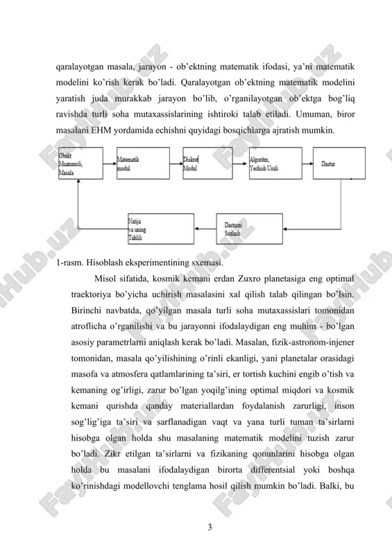 unchasi yuqorida qayd qilganimizdek, qo’yilgan biror masalani ehmda echish uchun, avval uning matematik modelini, keyin algoritmini va programmasini tuzish kerak bo’ladi. bu uchlikda algoritm bloki muhim ahamiyatga ega. endi algoritm tushunchasining ta’rifi va xossalarini bayon qilamiz. algoritm bu oldimizga qo’yilgan masalani echish zarur bo’lgan amallar ketma-ketligidir. masalan kvadrat tenglamani echish uchun quyidagi amallar ketma-ketligi zarur bo’ladi: 1. a,b,c- koeffiientlar berilgan bo’lsin, 2. berilgan a,b,c- koeffiientlar yordamida diskriminant db2-4ac hisoblanadi, 3. d>0 bo’lsa x 12   b d /2 * a 4. d z shart bajarilsa, m= z bo’ladi. agar x>u bo’lib, u z shart bajarilsa, m=z bo’ladi. bu fikrlar quyidagi blok - sxemada o’z aksini topgan. bu ayri strukturasidan 3 marta foydalanilgan. ko’pgina masalalarni echishda, shart asosida tarmoqlanuvchi algoritmlarning ikkita tarmog’idan bittasining ya’ni yoki «ha» eki «yo’q» ning bajarilishi etarli bo’ladi. bu holat tarmoqlanuvchi algoritmning xususiy holi sifatida aylanish strukturasi deb atash mumkin. aylanish strukturasi qo’yidagi ko’rinishga ega: takrorlanuvchi …