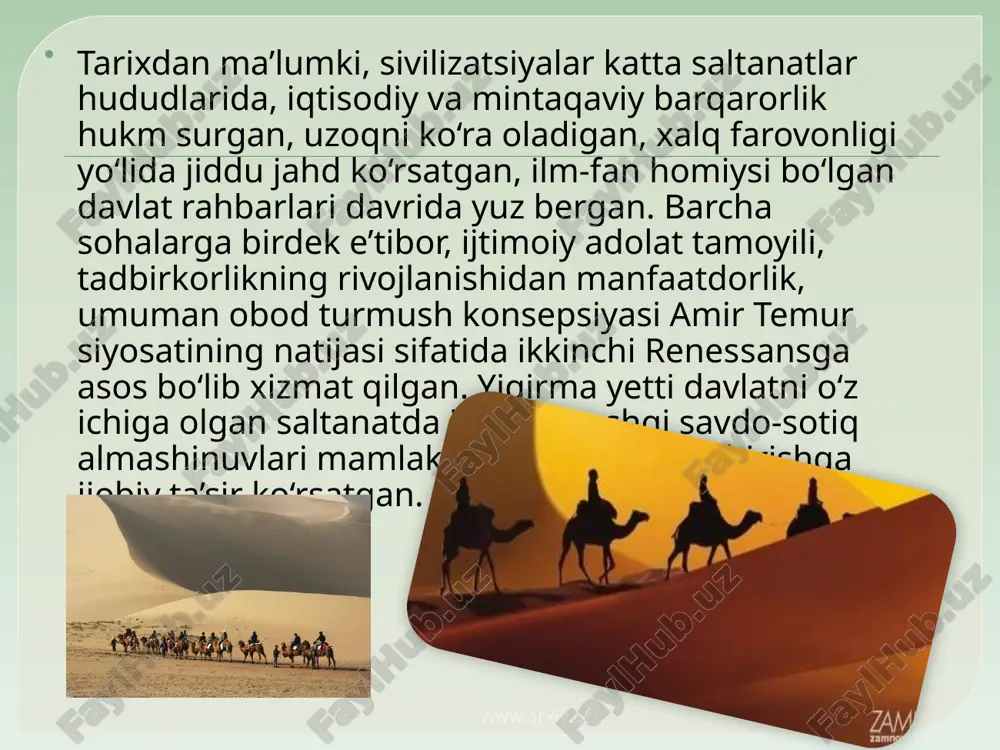 k ipak yo‘lida joylashgan o‘zbekiston — xitoy munosabatlarida ham bugun yangi davr boshlandi. har ikkala qadimiy xalqning uzoq o‘tmishdagi o‘zaro savdo-sotiq aloqalari, yaqin hamkorlik munosabatlari, madaniy hayotdagi yaqinligi bugungi sharoitda ular o‘rtasidagi do‘stlik va hamkorlikni yangicha ko‘rinishda rivojlantirib, mustahkamlashga to‘liq asos bo‘la oladi. www.arxiv.uz www.arxiv.uz 12 image2.png image3.jpeg image4.jpeg image5.jpeg image6.jpeg image7.jpeg image8.jpeg image9.jpeg image10.jpeg image11.png image12.jpeg image13.png /docprops/thumbnail.jpeg