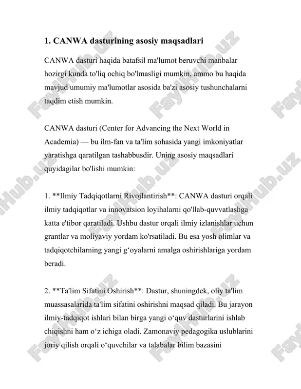 ydalanuvchilarga taqdim etayotgan imkoniyatlar haqida ma'lumotlar quyidagilardan iborat: 1. **avtomatlashtirish va boshqaruv**: canwa dasturi foydalanuvchilarga ishlab chiqarish jarayonlarini avtomatlashtirish va boshqarishni osonlashtiradi. buning orqali mehnat unumdorligi oshiriladi va inson omilidan kelib chiqadigan xatolar kamayadi. 2. **ma'lumotlarni yig'ish va tahlil qilish**: dastur foydalanuvchilari ishlab chiqarish jarayonida to'plangan ma'lumotlarni yig'ish va tahlil qilish imkoniyatiga ega bo'ladilar. ushbu jarayon orqali ular samaradorlikni oshirish va xarajatlarni kamaytirish yo'llarini aniqlashlari mumkin. 3. **integratsiya imkoniyatlari**: canwa dasturi turli tashqi tizimlar va ilovalar bilan integratsiya qilish imkonini beradi, shu sababli foydalanuvchilar barcha ma'lumotlarni bir joyda to'plab, ularni yagona platformada boshqarishi mumkin. 4. **rejalashtirish va nazorat qilish**: dastur loyihani rejalashtirish va uning bajarilishini nazorat qilish jarayonlarini soddalashtiradi. bu esa o'z navbatida vaqt va resurslar tejalishi, loyihaning o'z vaqtida bajarilishiga yordam beradi. 5. **tezkor qaror qabul qilish**: dastur, yig'ilgan real vaqt ma'lumotlari asosida, tezkor qarorlar qabul qilish uchun foydalanuvchilarga yordam beradi. bu esa o'z navbatida faoliyatni yanada tez va …