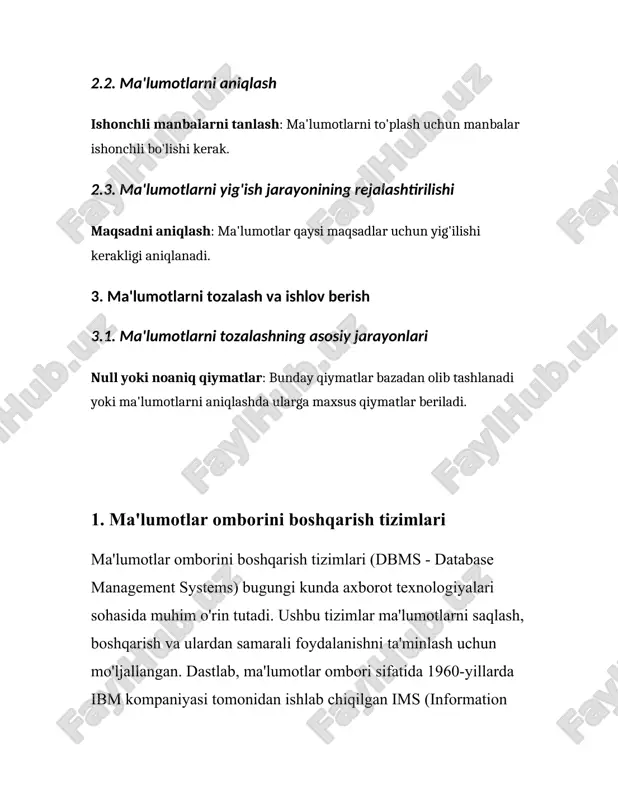 hqa axborot tizimlari va dasturlash tillari bilan integratsiyani qo'llab-quvvatlaydi. masalan, ma'lumotlar omborlari api yoki standarti protokollar orqali turli dasturiy interfeyslar bilan ishlashi mumkin. relyatsion ma'lumotlar omborini boshqarish tizimlari ichida eng mashhurlari quyidagilar: - **oracle database**: dunyoda keng tarqalgan va kuchli dbmslardan biri bo'lib, korporativ darajada keng qo'llaniladi. oracle ko'p foydalanuvchilar qo'llovini, katta hajmdagi ma'lumotlar bilan ishlashni va yuqori xavfsizlik darajasini ta'minlaydi. - **microsoft sql server**: microsoft tomonidan ishlab chiqilgan bu dbms ko'plab korporativ muhitlarda keng foydalaniladi. u qulay interfeys va samarali ma'lumotlar boshqarish imkoniyatlarini taqdim etadi. - **mysql**: ochiq manba kodli va ko'plab veb-dasturlar, xususan, lamp (linux, apache, mysql, php) arxitekturasi asosida ishlaydigan saytlar uchun mashhur dbms. - **postgresql**: ochiq manba kodli relyatsion ma'lumotlar ombori bo'lib, keng funksional imkoniyatlarga ega. u jiddiy dasturlash vazifalarida yuqori ishonchlilikni ta'minlaydi. non-relyatsion yoki nosql ma'lumotlar omborlari zamonaviy muammolarni hal etish uchun muhim ahamiyat kasb etadi. ular alohida katta hajmli va tez o'zgaruvchan ma'lumotlar uchun …