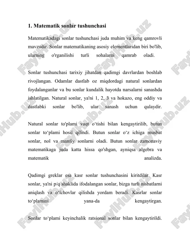 r to'plamlari bilan bog'liq holda o'rganiladi. tabiiy sonlarning tabiiy maksimal elementi yo'q, chunki ular chegaralanmagan. bu sonlar qatorini $\\mathbb{n}$ harfi bilan belgilash odat tusiga kirgan. tabiiy sonlar qatori elementlarining yig'indisi, ko'paytmasi kabi matematik amallar turli xil masalalarda qo'llaniladi. tabiiy sonlar jamlovchi, ya'ni butun musbat sonlar sifatida ham qaraladi. xar bir butun musbat son tabiiy son hisoblanadi. tabiiy sonlar qatorida eng kichik son 1, eng katta son esa mavjud emas. ushbu qator boshlang'ich nuqtasi aniq bo'lgan, ammo oxirgi nuqtasi yo'q bo'lgan qatorlar toifasiga kiradi. har qanday natural sonning o'zidan keyingi soni mavjud bo'lib, bu tabiiy sonlar qatorida har doim +1 qo'shish orqali hosil qilinadi. matematikada tabiiy sonlar bir qancha asosiy geometrik va algebraik xossalarga ega. masalan, tabiiy sonlar qatori uzluksiz bo'lmagan to'plamdir, ya'ni sonlar orasidagi o'zaro masofa hech qachon 0 ga teng emas. tabiiy sonlar qo‘shish operatsiyasiga nisbatan yopiq to‘plam hosil qiladi, ya’ni har qanday ikki tabiiy sonning yig‘indisi yana tabiiy …