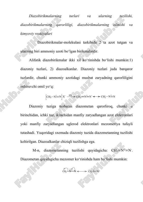 ‘ldoshev organik kimyo usullari 1 qism. t.: «universitet». 1998. 3-13.в image4.png image5.wmf image6.wmf image7.wmf image8.wmf image1.wmf image2.wmf image3.wmf c h 3 c o c h n + n - + n 2 c h 3 c o c l + 2 c h 2 n + n - + с h 3 c l c h 2 n + n - + ( c 6 h 5 ) 3 c n a n a c h n + n - + ( c 6 h 5 ) 3 c h n c h 2 n + n - c h 2 h n n + n 2 + h 2 o c h 2 n n o c h 2 n h n h c h 3 n n x - + c h 2 n + n - h x c h 2 n + n - : + …