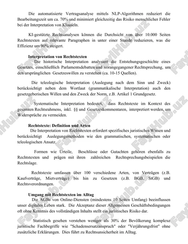 i-gestützte rechtsanalysen können die durchsicht von über 10.000 seiten rechtstexten auf relevante paragraphen in unter einer stunde reduzieren, was die effizienz um 90% steigert. interpretation von rechtstexten die historische interpretation analysiert die entstehungsgeschichte eines gesetzes, einschließlich parlamentsdebatten und vorangegangener rechtsprechung, um den ursprünglichen gesetzeswillen zu verstehen (ca. 10-15 quellen). die teleologische interpretation (auslegung nach dem sinn und zweck) berücksichtigt neben dem wortlaut (grammatikalische interpretation) auch den gesetzgeberischen willen und den zweck der norm, z.b. artikel 1 grundgesetz. systematische interpretation bedeutet, dass rechtstexte im kontext des gesamten rechtsrahmens, inkl. §§ und gesetzeskommentaren, interpretiert werden, um widersprüche zu vermeiden. rechtstexte: definition und arten die interpretation von rechtstexten erfordert spezifisches juristisches wissen und berücksichtigt auslegungsmethoden wie den grammatischen, systematischen oder teleologischen ansatz. formen wie urteile, beschlüsse oder gutachten gehören ebenfalls zu rechtstexten und prägen mit ihren zahlreichen rechtsprechungsbeispielen die rechtslage. rechtstexte umfassen über 100 verschiedene arten, von verträgen (z.b. kaufverträge, mietverträge) bis hin …