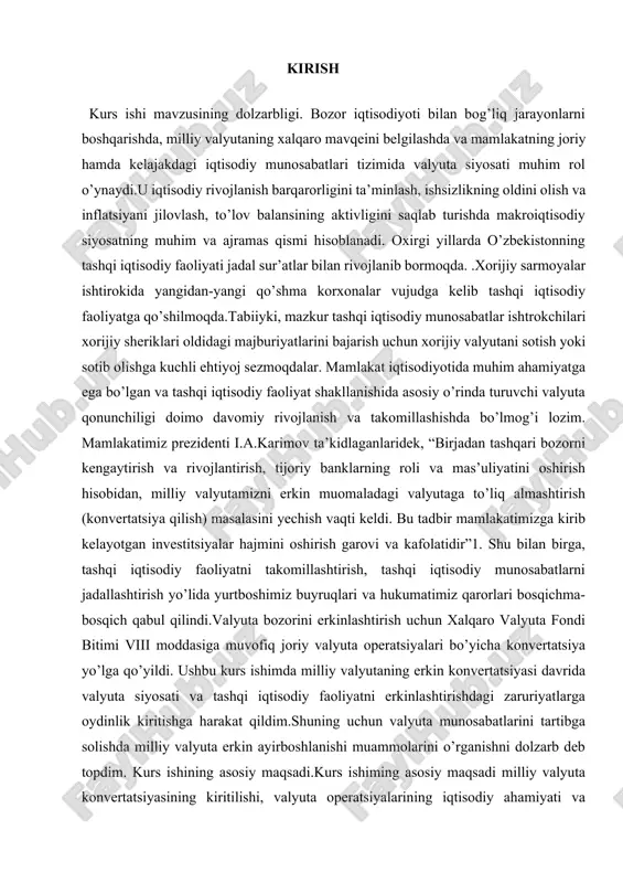 ish tashqi iqtisodiy munosabatlar ishonchliligini ta’minlovchi valyuta operatsiyalarini amalga oshirishdagi banklar faoliyati rivojlanishi va boshqarilishi tamoyillari va mohiyatini ochib berish kurs ishining metodologik asosi.markaziy bank valyuta operatsiyalarini muommolari ko’pgina chet el iqtisodchilari tomonodan o’rganilib chiqilgan.mazkur kurs ishimni yozish davomida jahon iqtosodiyotda valyuta siyosati tutgan o’rni va ahamiyati masalalari bo’yicha a.kireev, p.h.lindert, p.krugman, n.a.miklashevskaya, f.mishkin, tijorat banklari faoliyati bo’yicha r.dornbush, r.kens, p.samuelson, i.fisher va bank faoliyatini barqarorlashtirish vazifalari bo’yicha m.fridmen, markaziy bank faoliyati va valyuta bozori intevensiyasi masalalari bo’yicha e.dola, valyuta siyosati masalalari bo’yicha l.krasavina, markaziy bank pul-kredit masalalari bo’yicha m.gudfrend, banklarning valyuta operatsiyalari olib borishdagi muammolari bo’yicha b.fyodorov va.s.borisov adabiyotlaridan foydalandim. o’zbekistin iqtisodchilaridan, valyutani tartibga solishning tashqi savdoda tutgan o’rni va ta’siri masalalari bo’yicha n.sirojiddinov, jahon iqtosodiyotida valyuta siyosati tutgan o’rni va ahamiyati masalalari bo’yicha m.sh.sharifho’jaev, a.vahobov, n.jumaev va u.burxonov, valyuta riski va pul-kredit sohasida banklar faoliyati vazifalari bo’yicha yo.abdullaev, bank tizimisi haqida a.qodirov, bank tizimisi va bank faoliyati haqida …