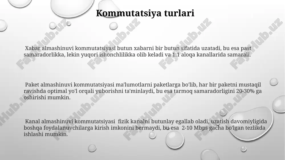 moq qurilmalari tarmoq qurilmalarining ishlashi osi modeli (open systems interconnection) ning 7 ta qatlamiga asoslanadi, bu esa ma'lumotlarni uzatish jarayonini tashkil etish va boshqarishda aniqlikni ta'minlaydi. routerlar ip-manzillarni yo'naltirish orqali turli xil tarmoqlar o'rtasida ma'lumotlar uzatilishini ta'minlaydi va shu bilan birga, 100 dan ortiq qurilmalarni bitta tarmoqqa ulash imkonini beradi. gigabit ethernet kabi yuqori tezlikdagi texnologiyalar 1 gbps dan yuqori tezlikda ma'lumot uzatish imkonini beradi, bu esa katta hajmli ma'lumotlarni samarali qayta ishlashga yordam beradi. keng polosali texnologiyalar fiber optik kabel texnologiyalari keng polosali tarmoqlarni qurilishida juda muhim rol o'ynaydi, chunki ular mis kabellarga nisbatan 100 barobar yuqori ma'lumot uzatish tezligini ta'minlaydi. keng polosali tarmoqlarning samaradorligi 802.11ac va 802.11ax kabi wi-fi standartlaridan foydalanish orqali sezilarli darajada oshiriladi, bu esa simsiz ulanish tezligini va ishonchliligini yaxshilaydi. keng polosali texnologiyalar, masalan, dsl va kabel modemlari, foydalanuvchilarga 1 mbps dan 1 gbps gacha bo'lgan tezliklarda internetga ulanish imkonini beradi, bu esa yuqori sifatli …