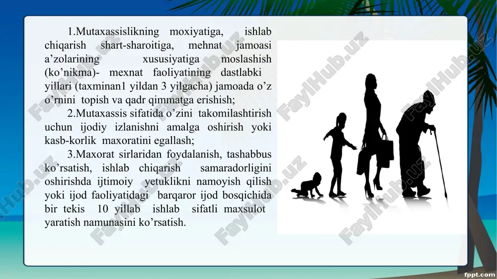 a o’z ifodasini topuvchi yangi xislat namayon bo’ladi. ular shu kungacha mehnat faoliyatida miqdor ketidan quvib yurgan bo’lsalar, endi mexnat maxsulining sifati ustida bosh qotira boshlaydilar. shuning uchun ular umrining biror daqiqasi bekor o’tishiga achinadilar. yoshlik yillarida yo’qotganlarini aql-zakovat, donishmandlik bilan to’ldirishga intiladilar. yetuklik davrining ikkinchi bosqichida qarilik alomatlari ko’proq o’rin egallay boradi, uning boshlanish nuqtasi 45-50 yoshlardir. lekin odamlarning o’ziga xos xususiyatlariga ko’ra bu chegara turlicha, masalan, bu bir kishida 60 yoshda, boshqa birida esa 70 yoshda bo’lishi mumkin. yetuklik davrining birinchi bosqichidagi shaxsning psixologik xususiyati etuklikning turli davrlarida kamol topish jabhalarining o‘zaro munosabatini tadqiqqilgan b.g.ananev laboratoriyasi xodimlari 29—32 yoshlarda funksional darajaning oshishi 46,2, barqaror lashuvi 15,8, funksional darajaningpasayishi 38,0, 33—35 yoshlarda mos ravishda 11,2; 33,3 va 55,5 foizni tashkil qilishini aniqlashgan.yu.n.kulyutkin tadqiqotining natijasiga qaraganda, 30—35 yoshlarda diqqat 102,8, xotira 99,5, tafakkur 102,3 birlikka baravardir. etuklik davri faoliyatining mahsuldorligini o‘rgangan g.leman uning cho‘qqisi kimyogarlarda 30 yosh, matematiklarda 30— 34, …