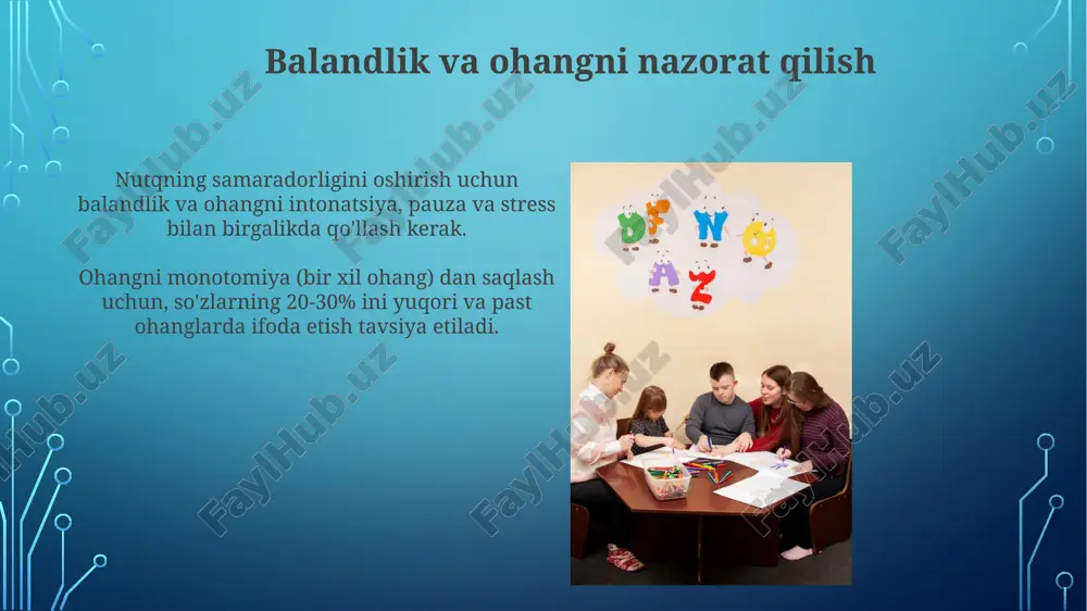 i mashq qilish orqali fonetik aniqlikka erishish mumkin. har bir tovushning artikulyatsiya xususiyatlarini tushunish muhim. tilning pozitsiyasi va og'iz bo'shlig'ining hajmini nazorat qilish orqali, taxminan 30 ta asosiy undosh va unli tovushlarning aniq talaffuzini shakllantirish mumkin. bu esa nutqning tushunarliligini oshiradi. o'qish orqali nutqni boyitish turli janrdagi – badiiy adabiyot, ilmiy maqolalar, publisistikadan iborat 3-4 ta kitobni bir vaqtning o'zida o'qish leksik ko'nikmalarni tez rivojlantiradi va nutqni diversifikatsiya qiladi. o'qish jarayonida kamida 50 ta yangi so'z va iborani o'zlashtirish lug'at zahirasini 20% ga oshirishi mumkin, bu nutqning boyligi va aniqligiga ijobiy ta'sir ko'rsatadi. til o'rganish strategiyalari nutqni takomillashtirishda 2-3 mavzu bo'yicha muntazam ravishda ma'ruzalar tayyorlash va tinglovchilar oldida taqdimot qilish o'z-o'zini baholash va o'z ustida ishlash imkoniyatini beradi. ona tili grammatikasini chuqur o'rganish, jumla tuzilmalari, sintaksis qoidalari va stilistik vositalarni (masalan, 3 xil metafora turi) egallash nutq madaniyatini yuksaltiradi. nutqni takomillashtirish bo'yicha mashqlar nutqni boyitish uchun har kuni kamida 15 …