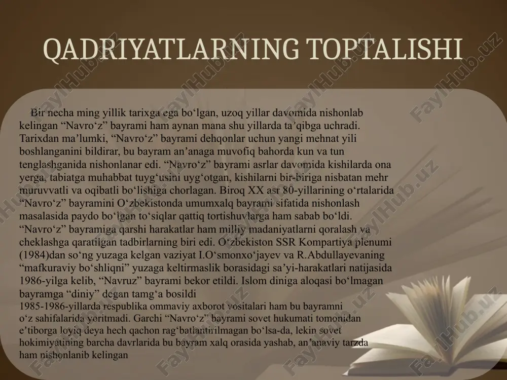 s.gorbachyov “qayta qurish va partiyaning kadrlar siyosati to‘g‘risida” maʼruza qildi. unda siyosiy islohotlarning asosiy maqsadi oshkoralik va kadrlar siyosatini to‘g‘ri yuritish asosida sovet jamiyatini to‘liq demokratlashtirishga eʼtibor qaratildi. keyinchalik m.s.gorbachyov o‘zining qayta qurish haqidagi mashhur kitobida bu g‘oyalarini davom ettirdi. biroq siyosiy tuzumni isloh qilish va demokratlashtirish, keng xalq ommasining siyosiy va tarixiy jarayonlarda ishtirok etishi markaz uchun kutilmagan oqibatlarga olib kelishi natijasida moskva tomonidan siyosiy va iqtisodiy islohotlar boshi berk ko‘chaga kiritib qo‘yildi. oqibatda 1990-yil qayta qurishning ikkinchi bosqich nafaqat sssr aholisi, balki butun dunyo umid ko‘zi bilan qarayotgan bu siyosat butunlay mag‘lubiyatga uchradi. bu holat ham sssr inqirozini tezlashtirdi va uning parchalanishiga olib keldi “paxta ishi” mustabid tuzumning mashʼum “paxta ishi” va “o‘zbek ishi” deb nomlangan qatag‘onlik siyosati 1982-yil noyabrda kpss mq bosh kotibi l.i.brejnev vafotidan so‘ng mazkur lavozimni egallagan yu.v.аndropov mamlakatda kadrlarni tanlash va joy-joyiga qo‘yish siyosatida taʼqib va tazyiqqa asoslangan qattiqqo‘llik yo‘lining tarafdori sifatida maydonga chiqdi. …