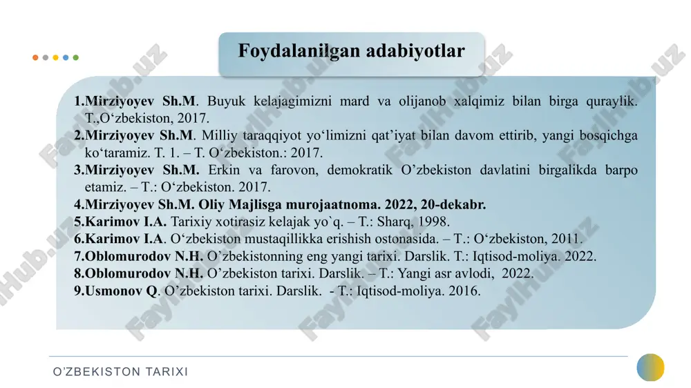 g‘risidagi shartnoma”ni imzolash 1991 yil 20 avgust kuniga qoldirildi. 1991-yil 8-dekabr sovet ittifoqini tugatish haqidagi belovej shartnomasining imzolanishi, mdh ning tashkil topishi sssrning parchalanishida prezident m.gorbachyovning o’rni sssrda gkchp ning davlat to’ntarishi uyushtirishi va uning halokati, 1991-yil avgust. 1991 yil davomida… 1991 yil 22-iyulida o’zbekiston ssr oliy kengashi prezidiumi «o’zbekiston ssr hududida joylashgan ittifoqqa bo’ysunuvchi davlat korxonalari, muassasalari va tashkilotlarini «o’zbekiston ssrning huquqiy tobeligiga o‘tkazish to‘g’risida qaror qabul qilib, jumladan, unda «o’zbekiston ssrning «mustaqillik deklaratsiyasi»ga amal qilib, bozor iqtisodiyotiga o‘tish sharoitida mehnat jamoalari manfaatlarini himoya qilish va ularning xo‘jalik mustaqilligini ta’minlash maqsadida respublika hududida joylashgan ittifoqqa bo‘ysunuvchi davlat korxonalari, muassasalari va tashkilotlari o’zbekiston ssrning huquqiy tobeligiga o‘tadi» — deb qayd qilindi. o’zbekiston ssrning «mustaqillik deklaratsiyasi»ga hamda o’zbekiston ssrdagi korxonalar to‘g’risidagi qonunga muvofiq «1991 yilgi ittifoq byudjeti» to‘g’risidagi sssr qonuni 8-moddasining «korxonalar iste’mol fondini ko‘paytirishni cheklashga oid qismi amal qilishini o’zbekiston hududida to‘xtatishi» to‘g’risida ham qaror qabul qildi. shunday kilib, 90-yillarning …